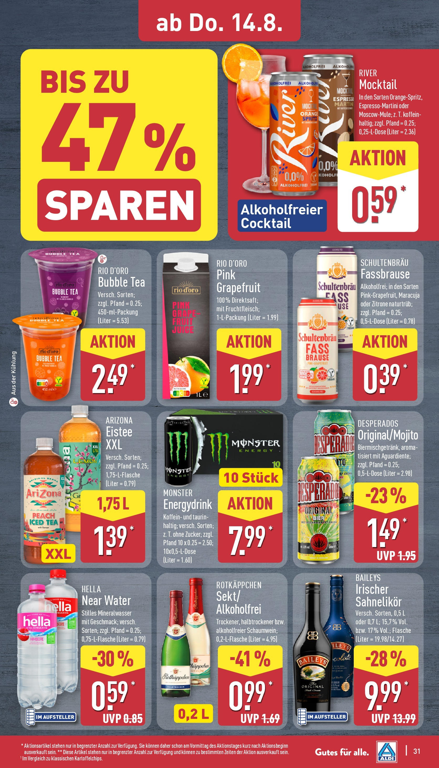 Aldi Prospekt 	 (ab 11.08.2025) » Angebote Online | Seite: 31 | Produkte: Bier, Mineralwasser, Monster, Fassbrause