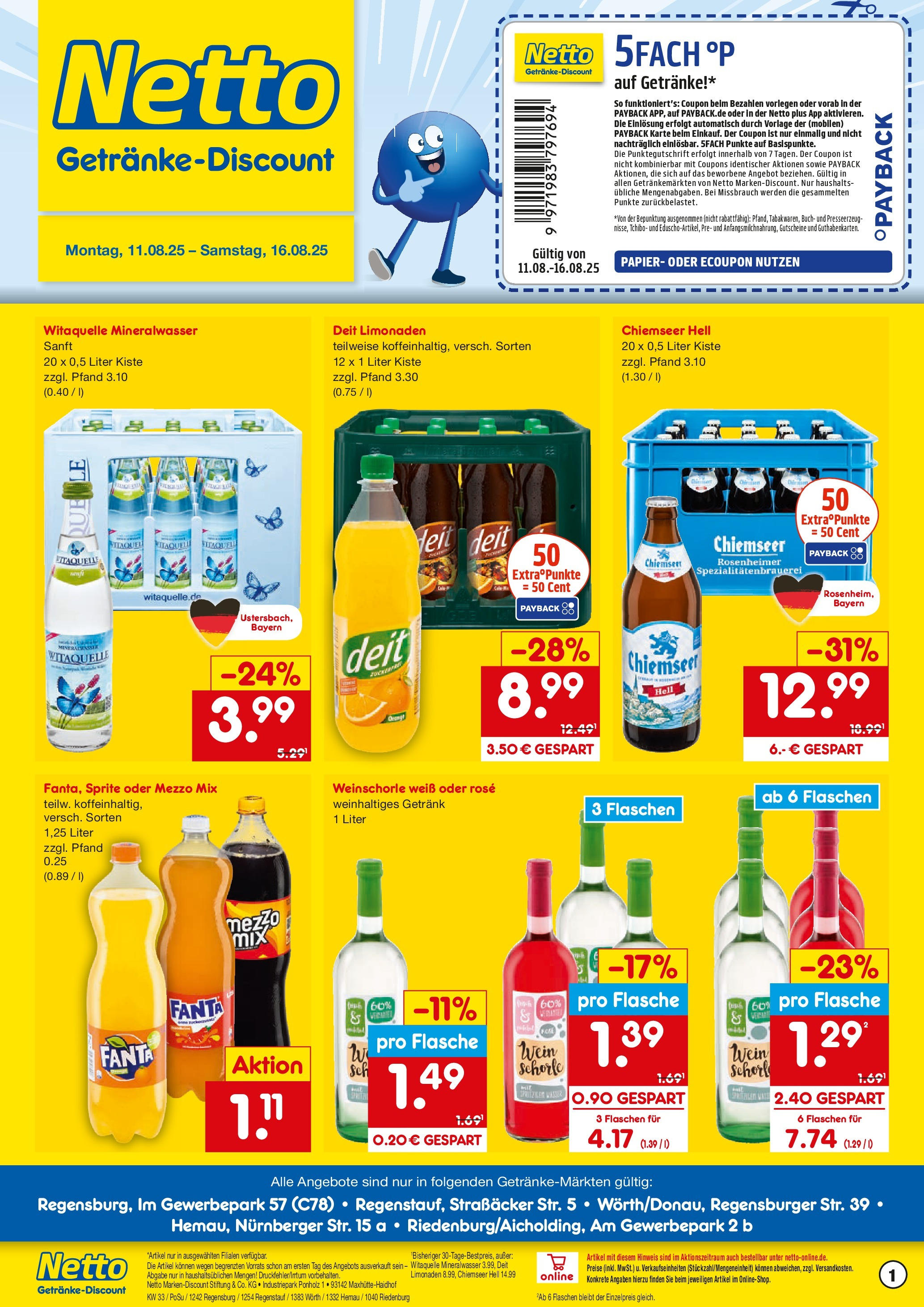 Netto Marken-Discount prospekt Regensburg	 (ab 11.08.2025) » Angebote | Seite: 1 | Produkte: Mezzo mix, Sprite, Weinschorle, Oder mezzo mix