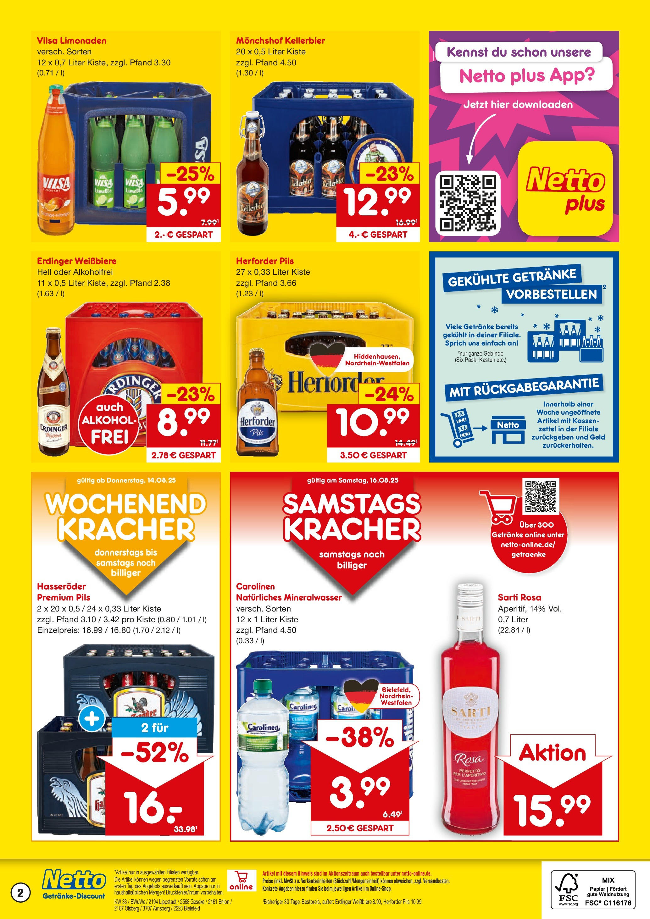 Netto Marken-Discount prospekt Olsberg	 (ab 11.08.2025) » Angebote | Seite: 2 | Produkte: Erdinger, Pils, Mineralwasser, Hasseröder