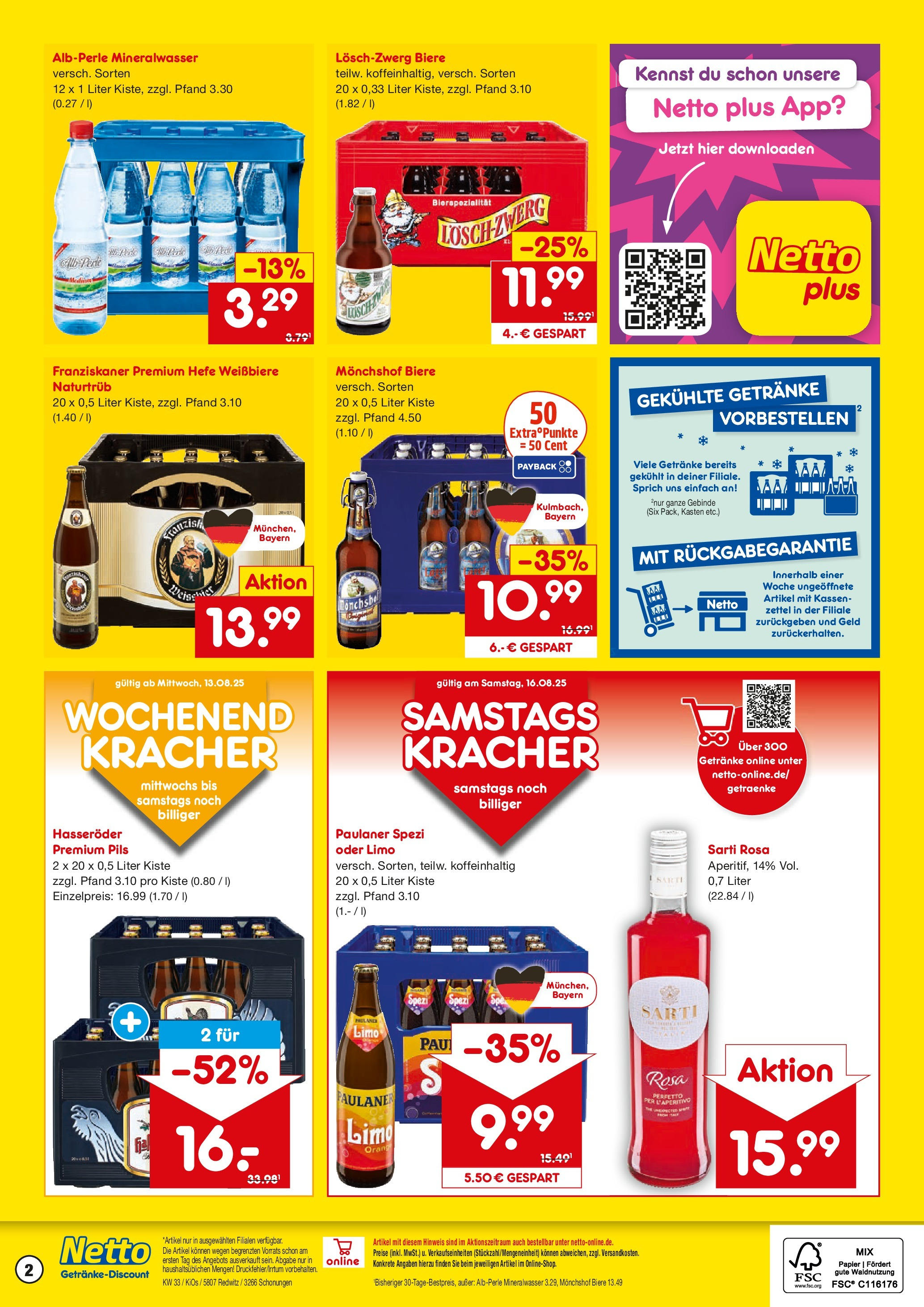 Netto Marken-Discount prospekt Schonungen (ab 11.08.2025) » Angebote | Seite: 2 | Produkte: Monchshof, Pils, Mineralwasser, Hasseröder Netto Marken-Discount prospekt Schonungen (ab 11.08.2025) » Angebote | Seite: 2 | Produkte: Monchshof, Pils, Mineralwasser, Hasseröder