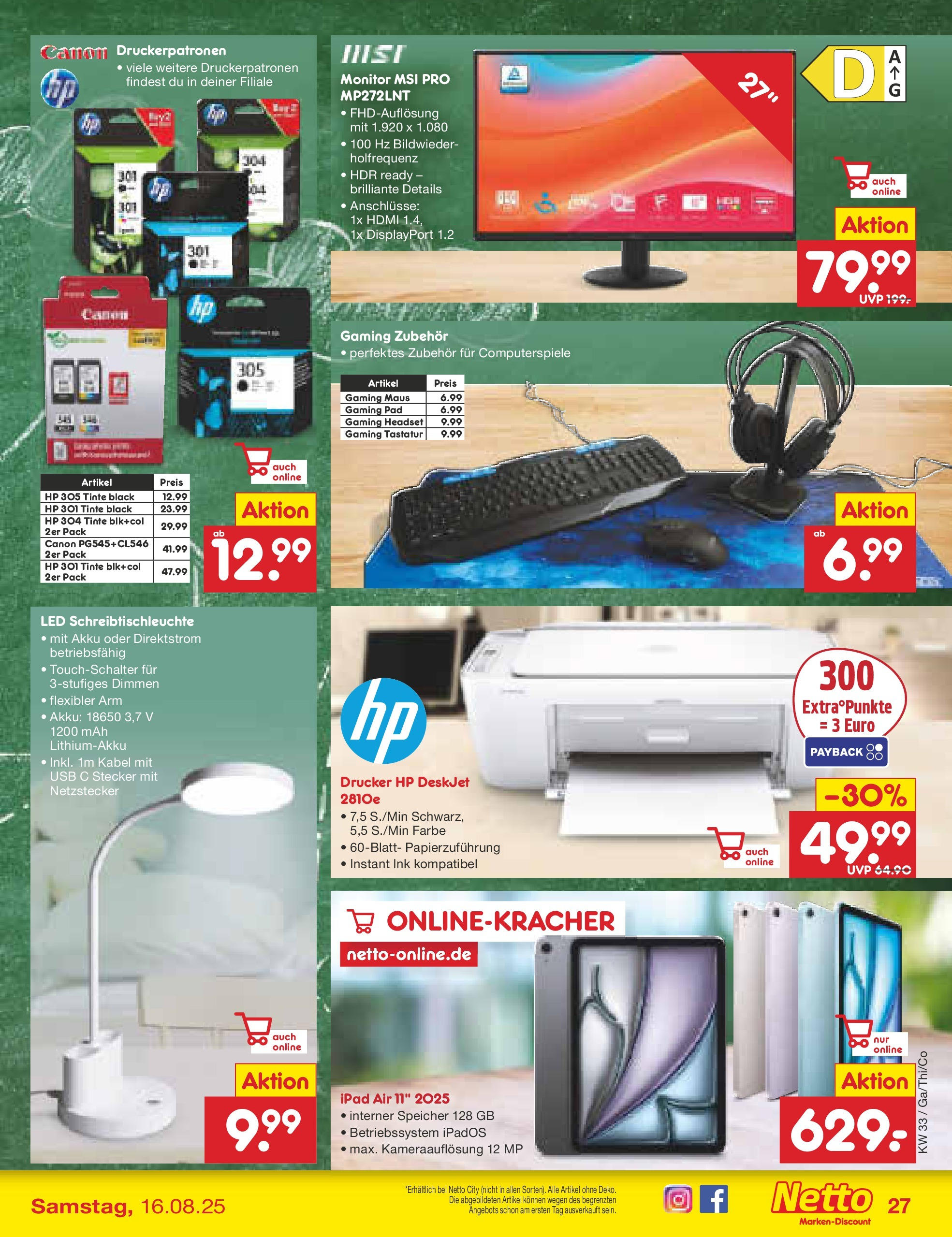 Netto Marken-Discount prospekt Thiendorf	 (ab 11.08.2025) » Angebote | Seite: 45 | Produkte: Kabel, Ipad, Drucker, Tastatur