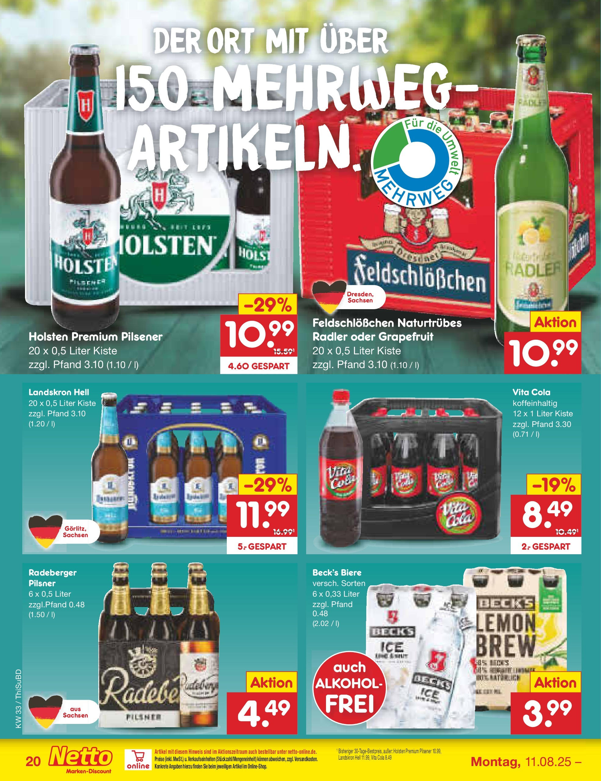 Netto Marken-Discount prospekt Thiendorf	 (ab 11.08.2025) » Angebote | Seite: 28 | Produkte: Cola, Holsten, Grapefruit, Vita cola