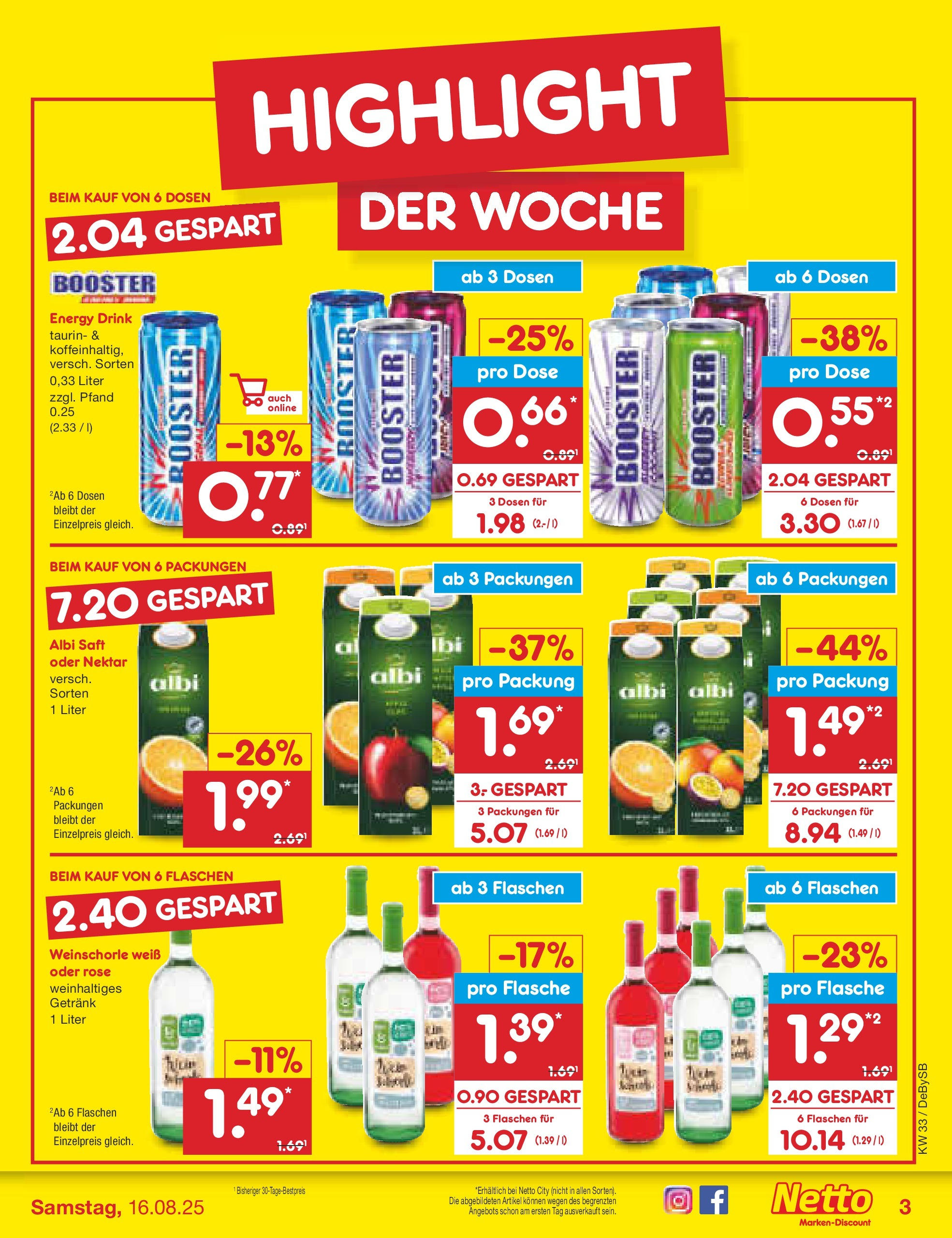 Netto Marken-Discount prospekt Thierhaupten (ab 11.08.2025) » Angebote | Seite: 3 | Produkte: Energy, Weinschorle, Saft Netto Marken-Discount prospekt Thierhaupten (ab 11.08.2025) » Angebote | Seite: 3 | Produkte: Energy, Weinschorle, Saft