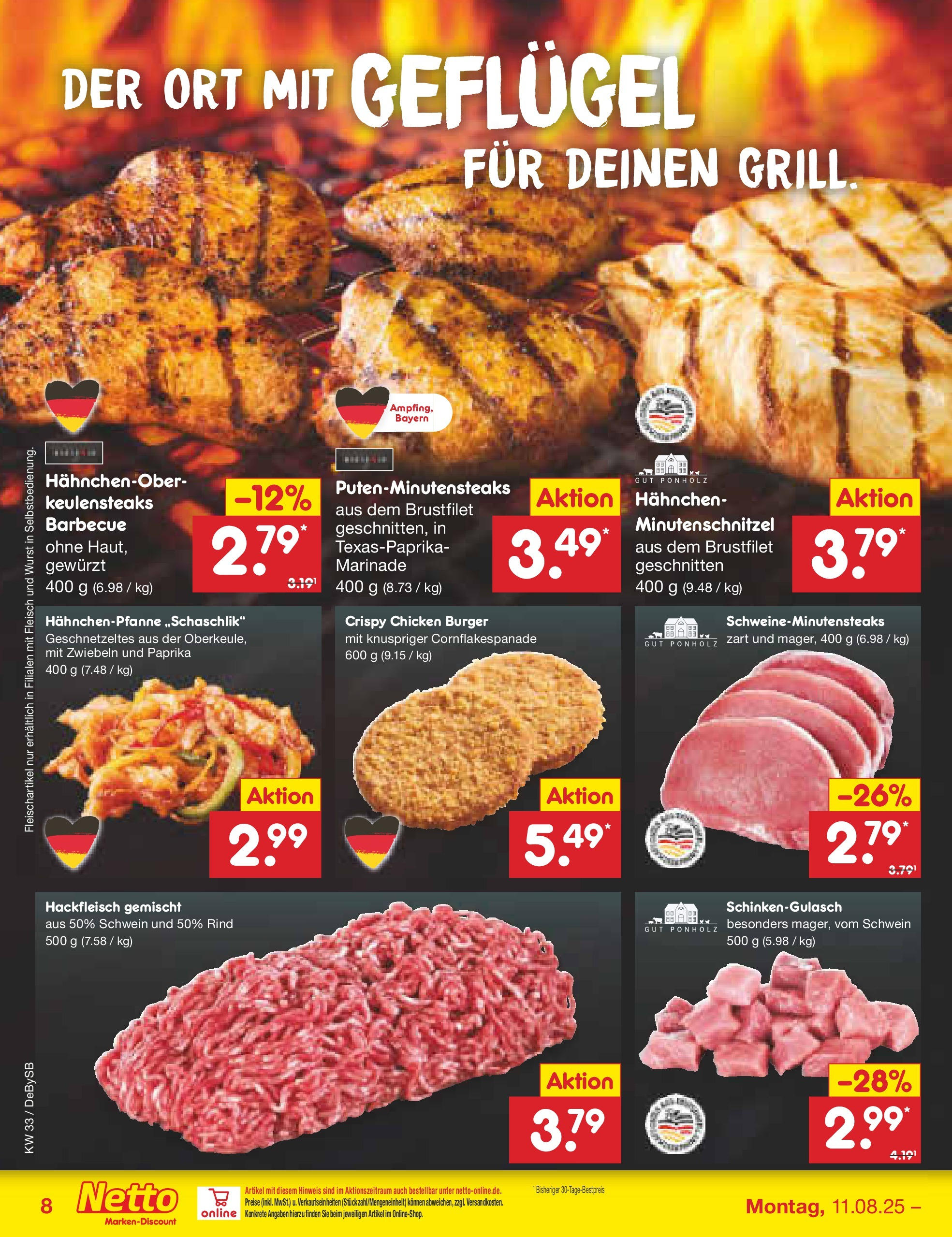 Netto Marken-Discount prospekt Thierhaupten (ab 11.08.2025) » Angebote | Seite: 14 | Produkte: Hahnchen, Burger, Zwiebeln, Fleisch Netto Marken-Discount prospekt Thierhaupten (ab 11.08.2025) » Angebote | Seite: 14 | Produkte: Hahnchen, Burger, Zwiebeln, Fleisch