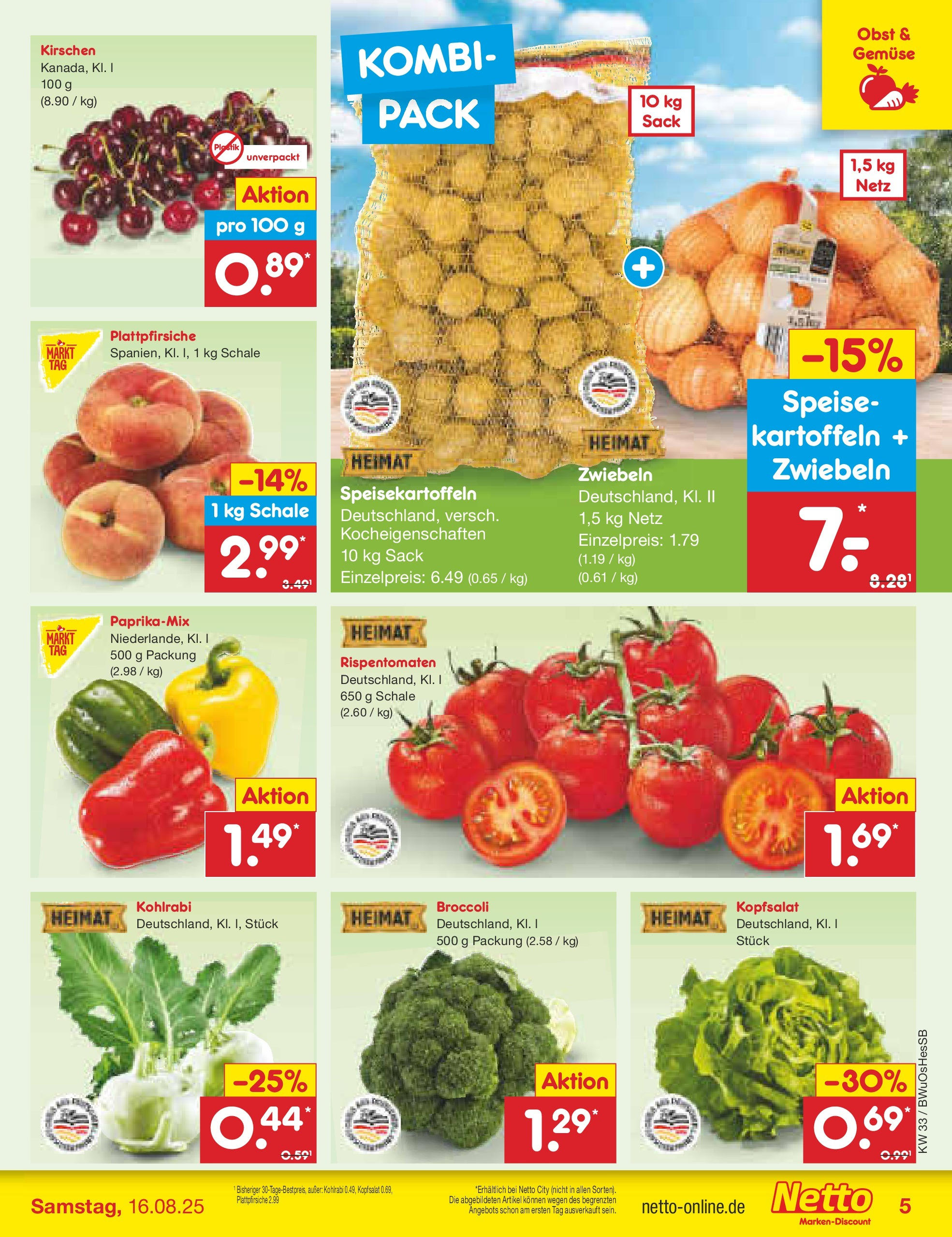 Netto Marken-Discount prospekt Witzenhausen (ab 07.08.2025) » Angebote | Seite: 5 | Produkte: Kohlrabi, Kirschen, Gemüse, Obst Netto Marken-Discount prospekt Witzenhausen (ab 07.08.2025) » Angebote | Seite: 5 | Produkte: Kohlrabi, Kirschen, Gemüse, Obst