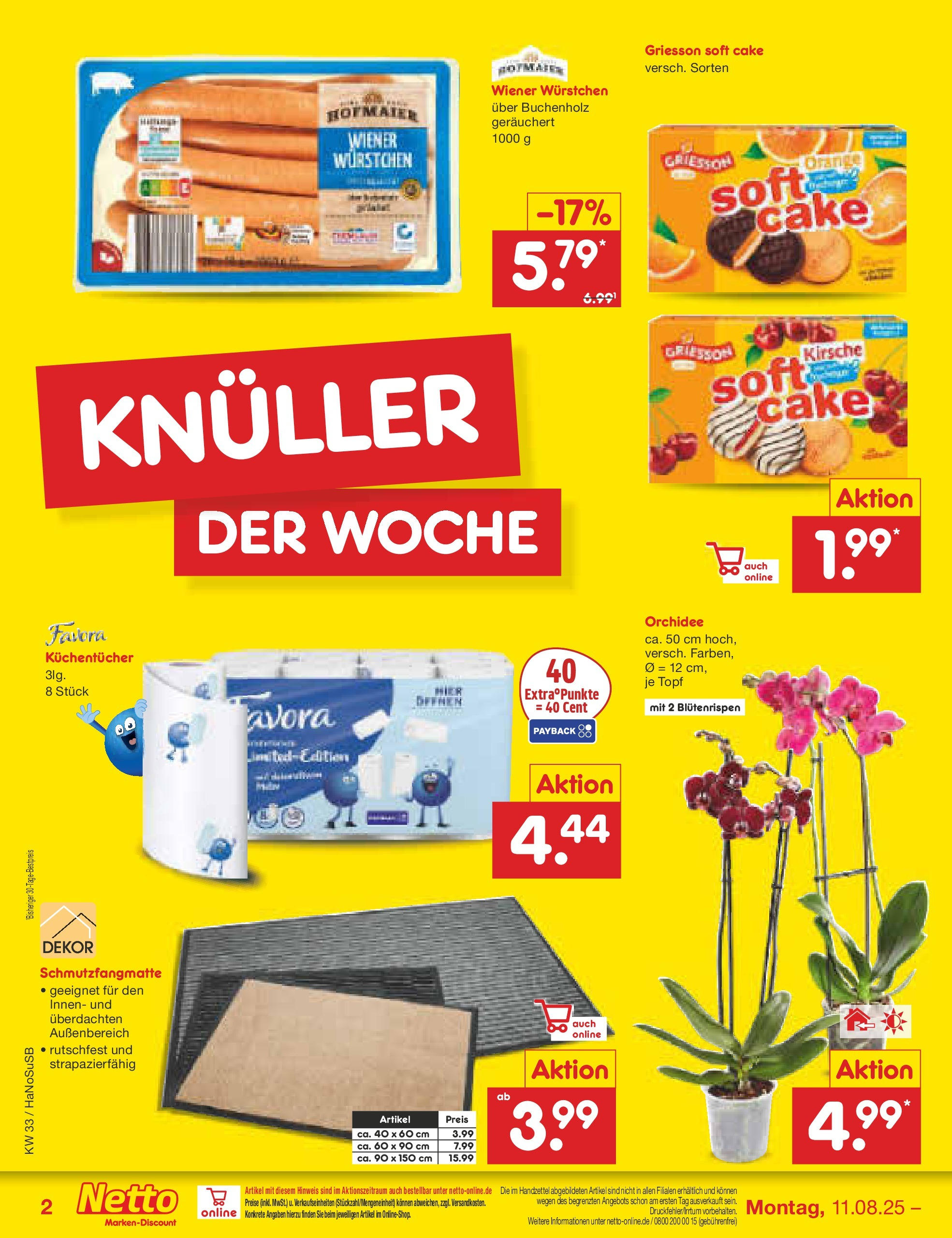 Netto Marken-Discount prospekt Wuppertal (ab 11.08.2025) » Angebote | Seite: 2 | Produkte: Wiener wurstchen, Orchidee, Schmutzfangmatte Netto Marken-Discount prospekt Wuppertal (ab 11.08.2025) » Angebote | Seite: 2 | Produkte: Wiener wurstchen, Orchidee, Schmutzfangmatte