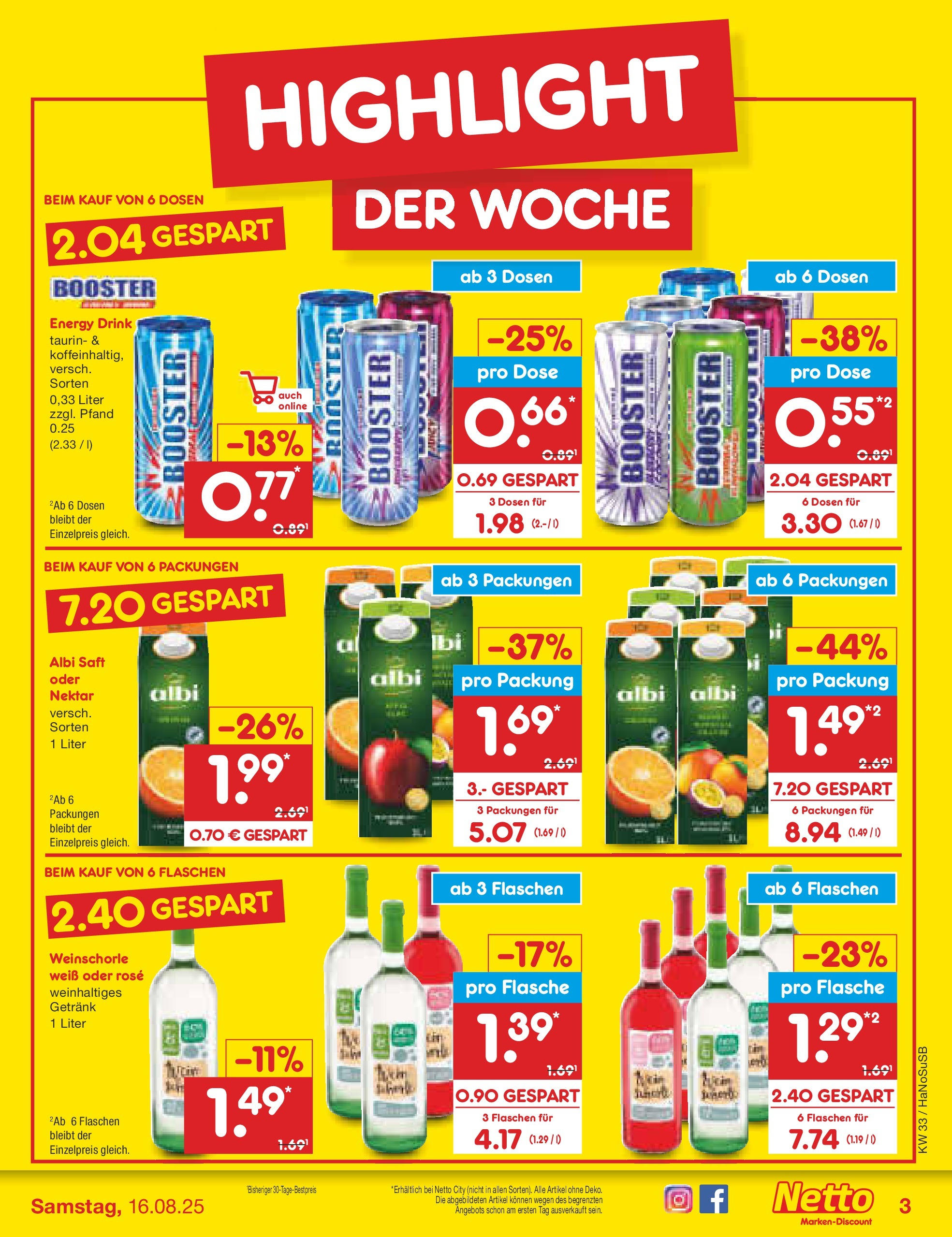 Netto Marken-Discount prospekt Wuppertal (ab 11.08.2025) » Angebote | Seite: 3 | Produkte: Energy, Weinschorle, Saft Netto Marken-Discount prospekt Wuppertal (ab 11.08.2025) » Angebote | Seite: 3 | Produkte: Energy, Weinschorle, Saft