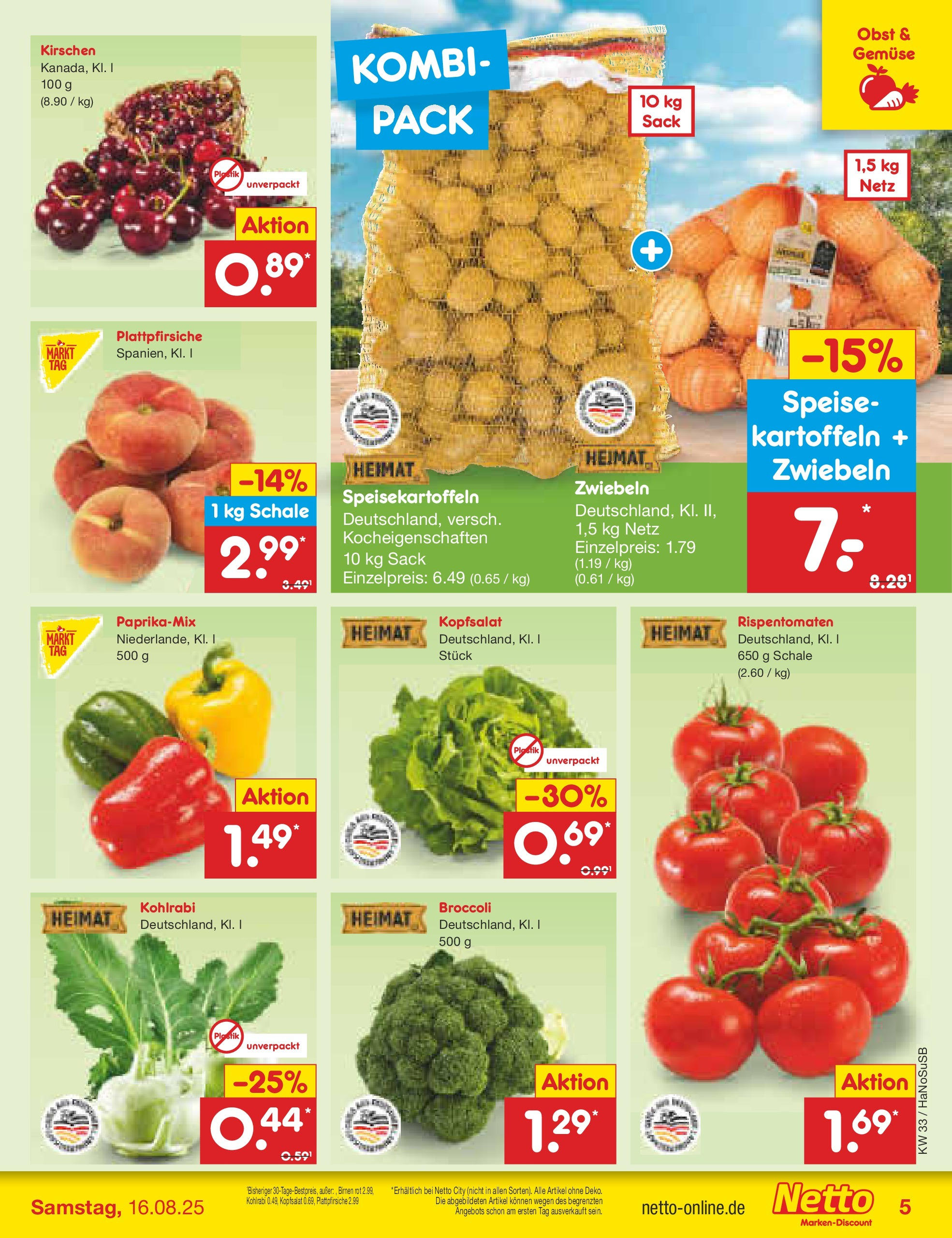 Netto Marken-Discount prospekt Wuppertal (ab 11.08.2025) » Angebote | Seite: 5 | Produkte: Kirschen, Zwiebeln, Gemüse, Obst Netto Marken-Discount prospekt Wuppertal (ab 11.08.2025) » Angebote | Seite: 5 | Produkte: Kirschen, Zwiebeln, Gemüse, Obst
