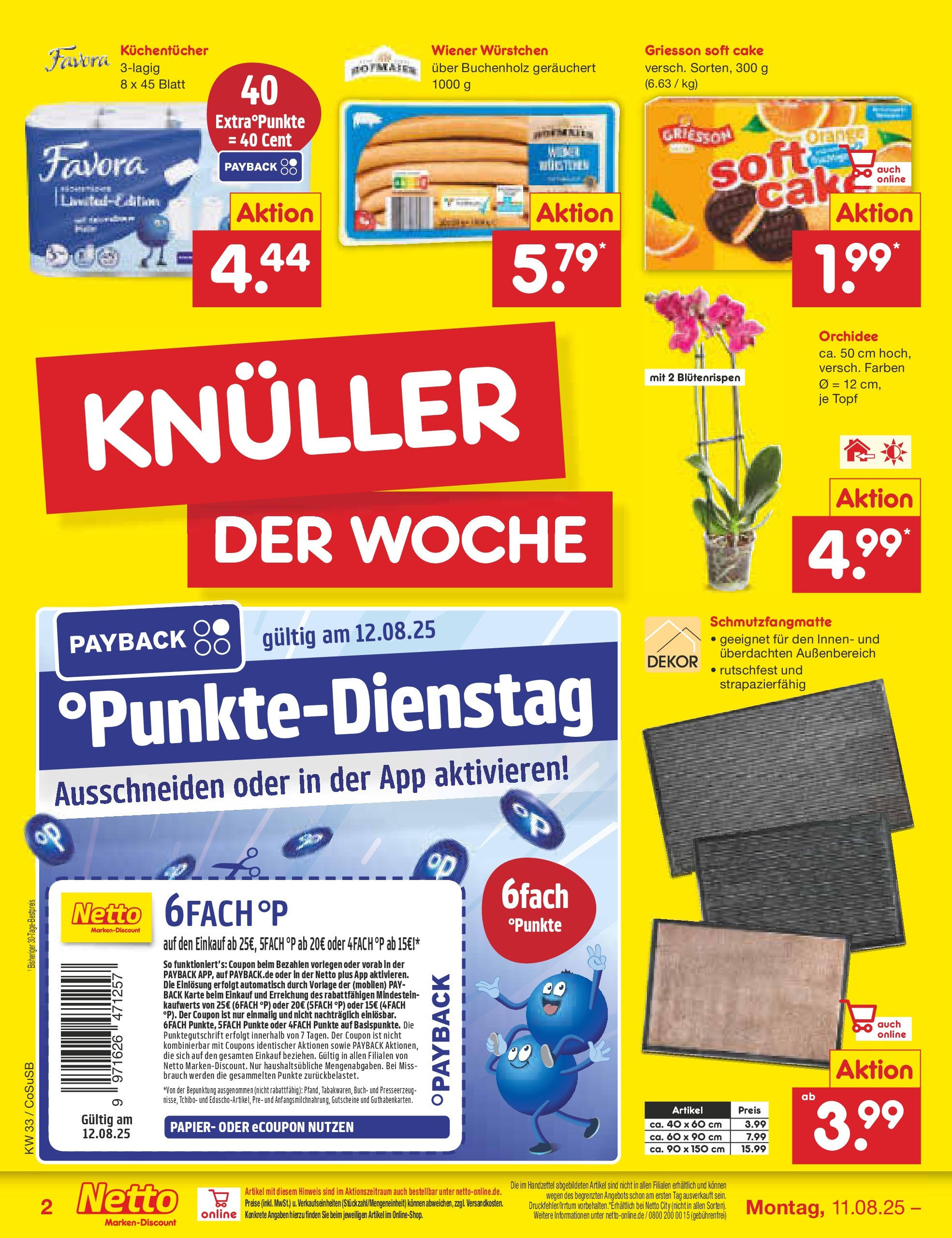 Netto Marken-Discount prospekt Bitterfeld-Wolfen	 (ab 11.08.2025) » Angebote | Seite: 2 | Produkte: Wiener wurstchen, Orchidee, Schmutzfangmatte