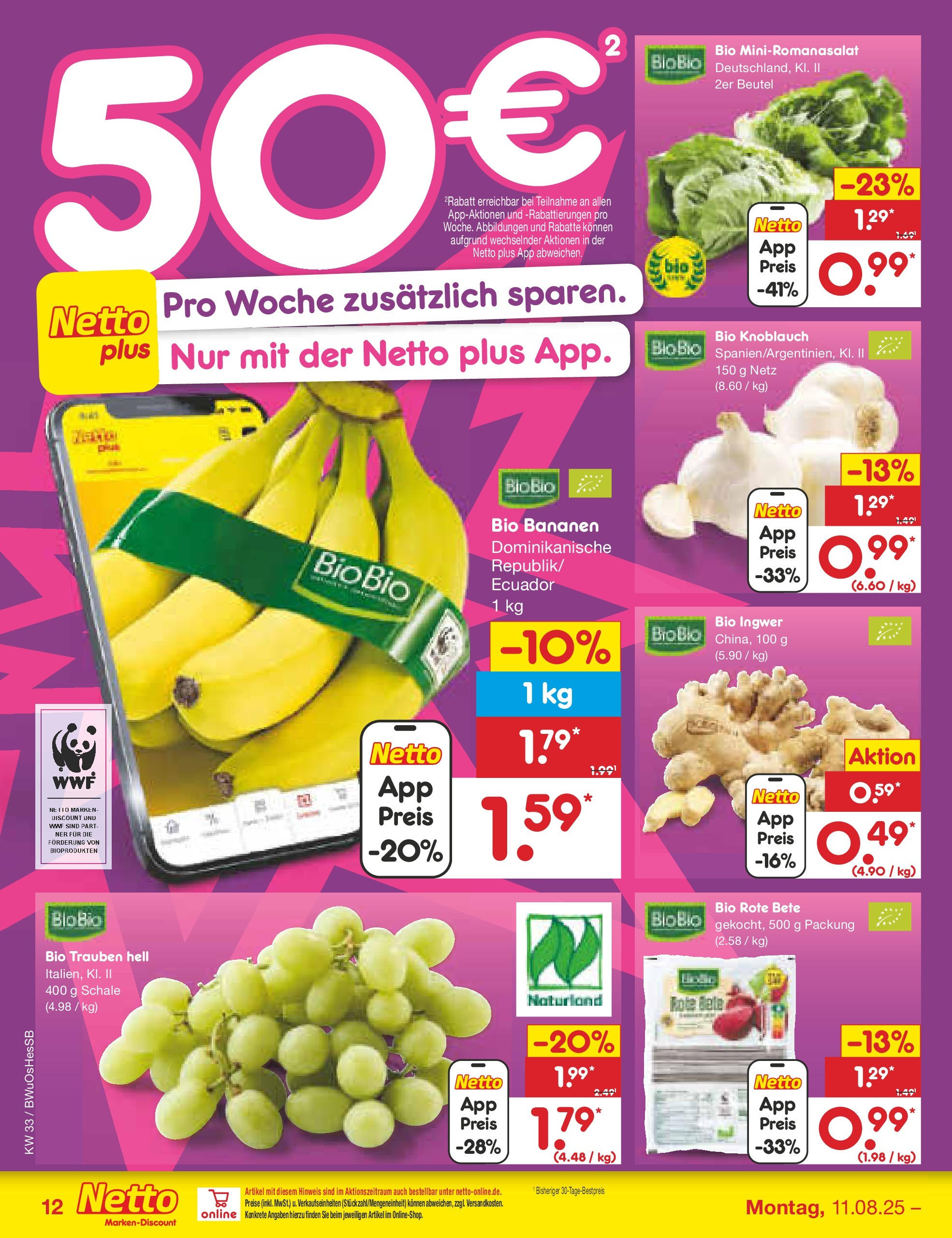 Netto Marken-Discount prospekt Witzenhausen (ab 07.08.2025) » Angebote | Seite: 20 | Produkte: Trauben, Bananen, Knoblauch Netto Marken-Discount prospekt Witzenhausen (ab 07.08.2025) » Angebote | Seite: 20 | Produkte: Trauben, Bananen, Knoblauch