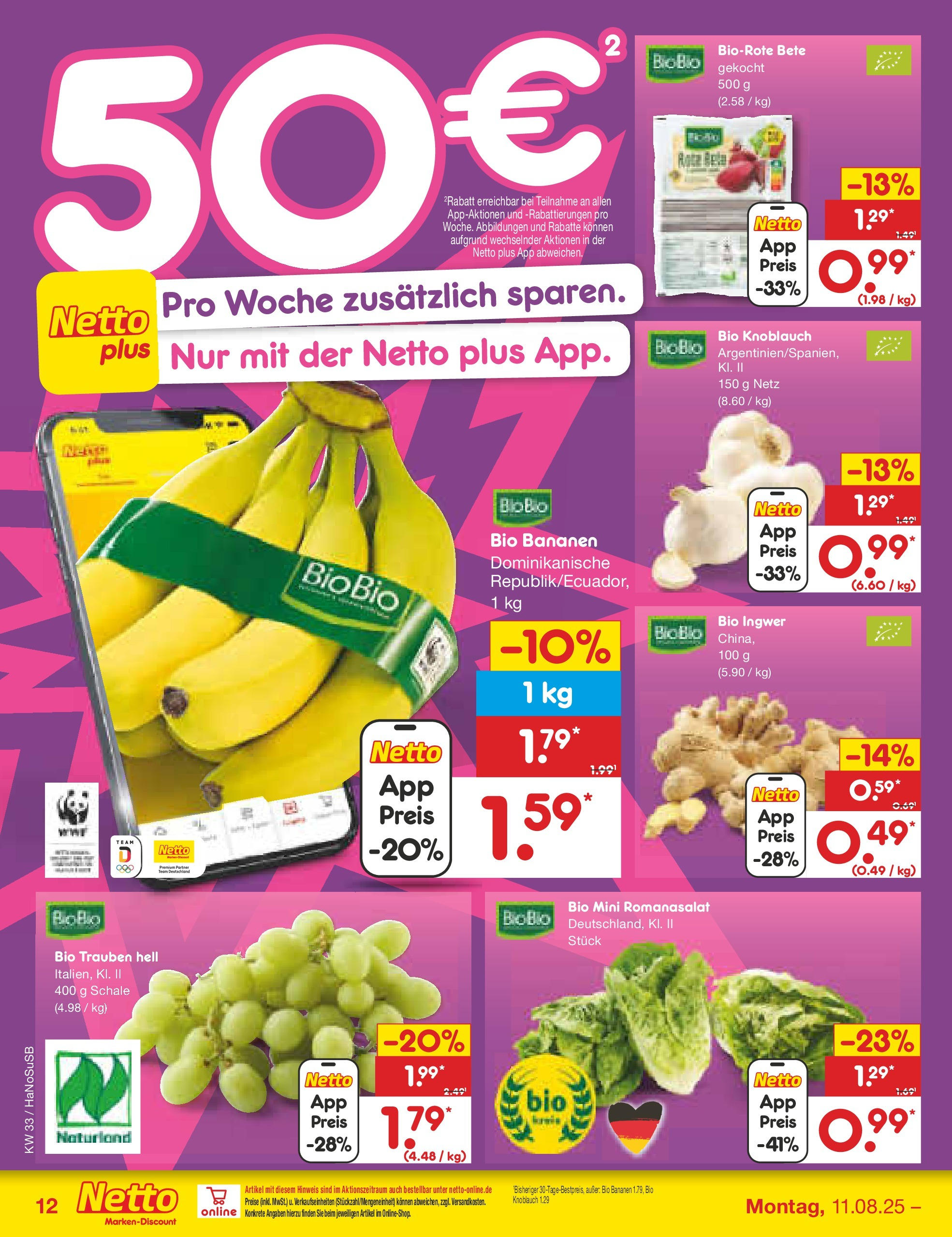 Netto Marken-Discount prospekt Wuppertal (ab 11.08.2025) » Angebote | Seite: 20 | Produkte: Trauben, Bananen, Knoblauch Netto Marken-Discount prospekt Wuppertal (ab 11.08.2025) » Angebote | Seite: 20 | Produkte: Trauben, Bananen, Knoblauch