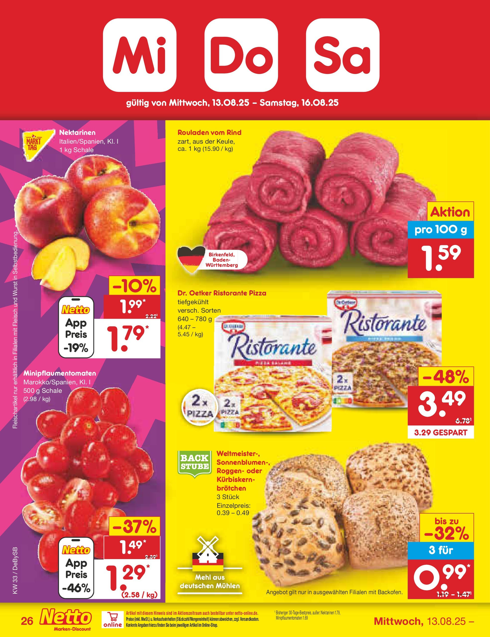 Netto Marken-Discount prospekt Thierhaupten (ab 11.08.2025) » Angebote | Seite: 44 | Produkte: Nektarinen, Wurst, Pizza, Fleisch Netto Marken-Discount prospekt Thierhaupten (ab 11.08.2025) » Angebote | Seite: 44 | Produkte: Nektarinen, Wurst, Pizza, Fleisch