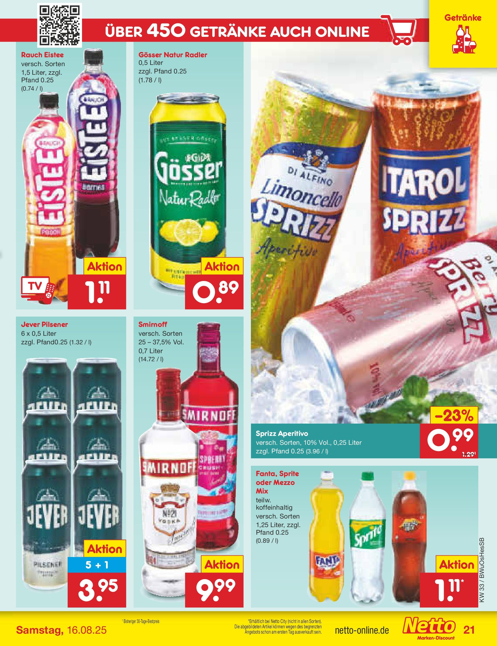 Netto Marken-Discount prospekt Witzenhausen (ab 07.08.2025) » Angebote | Seite: 29 | Produkte: Sprite, Smirnoff, Jever, Limoncello Netto Marken-Discount prospekt Witzenhausen (ab 07.08.2025) » Angebote | Seite: 29 | Produkte: Sprite, Smirnoff, Jever, Limoncello