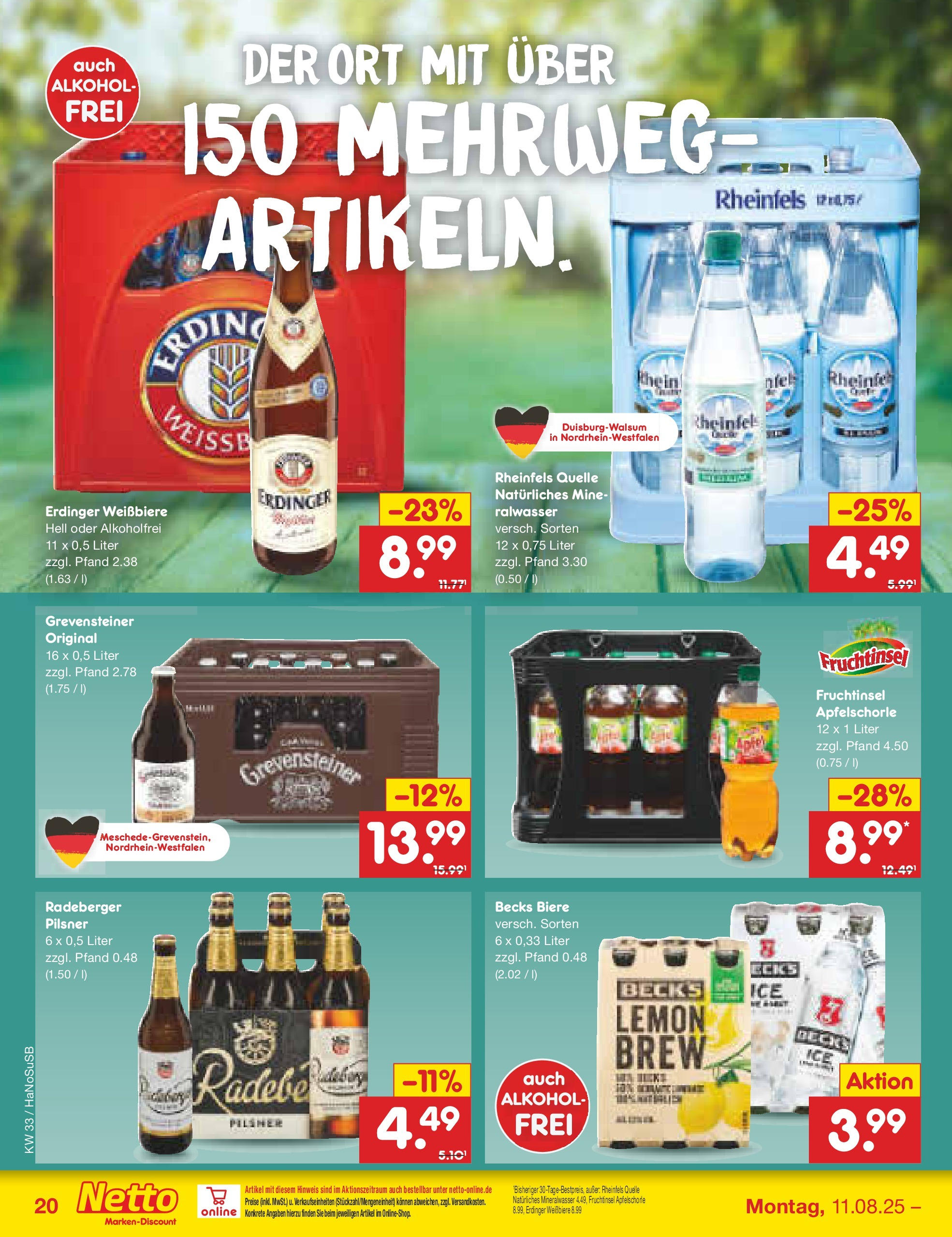 Netto Marken-Discount prospekt Wuppertal (ab 11.08.2025) » Angebote | Seite: 28 | Produkte: Erdinger, Mineralwasser, Rheinfels quelle Netto Marken-Discount prospekt Wuppertal (ab 11.08.2025) » Angebote | Seite: 28 | Produkte: Erdinger, Mineralwasser, Rheinfels quelle