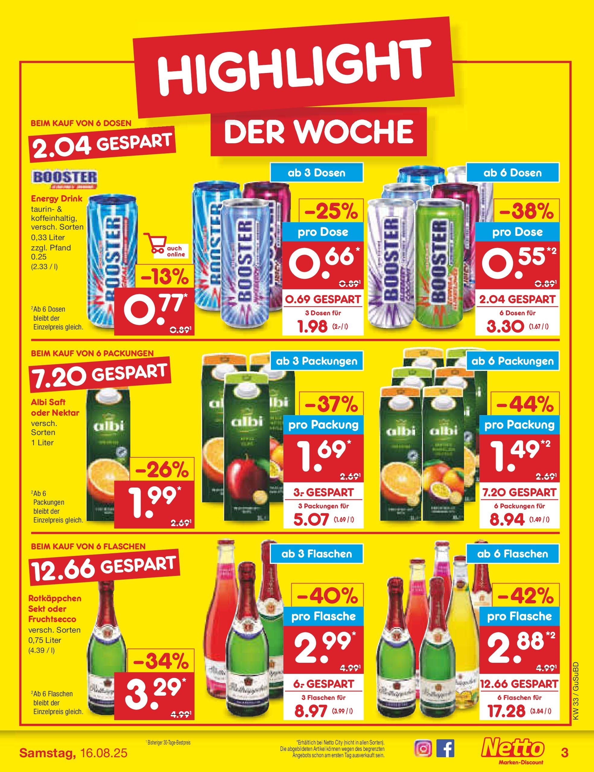 Netto Marken-Discount prospekt Glauchau (ab 07.08.2025) » Angebote | Seite: 3 | Produkte: Energy, Fruchtsecco, Rotkäppchen, Saft Netto Marken-Discount prospekt Glauchau (ab 07.08.2025) » Angebote | Seite: 3 | Produkte: Energy, Fruchtsecco, Rotkäppchen, Saft