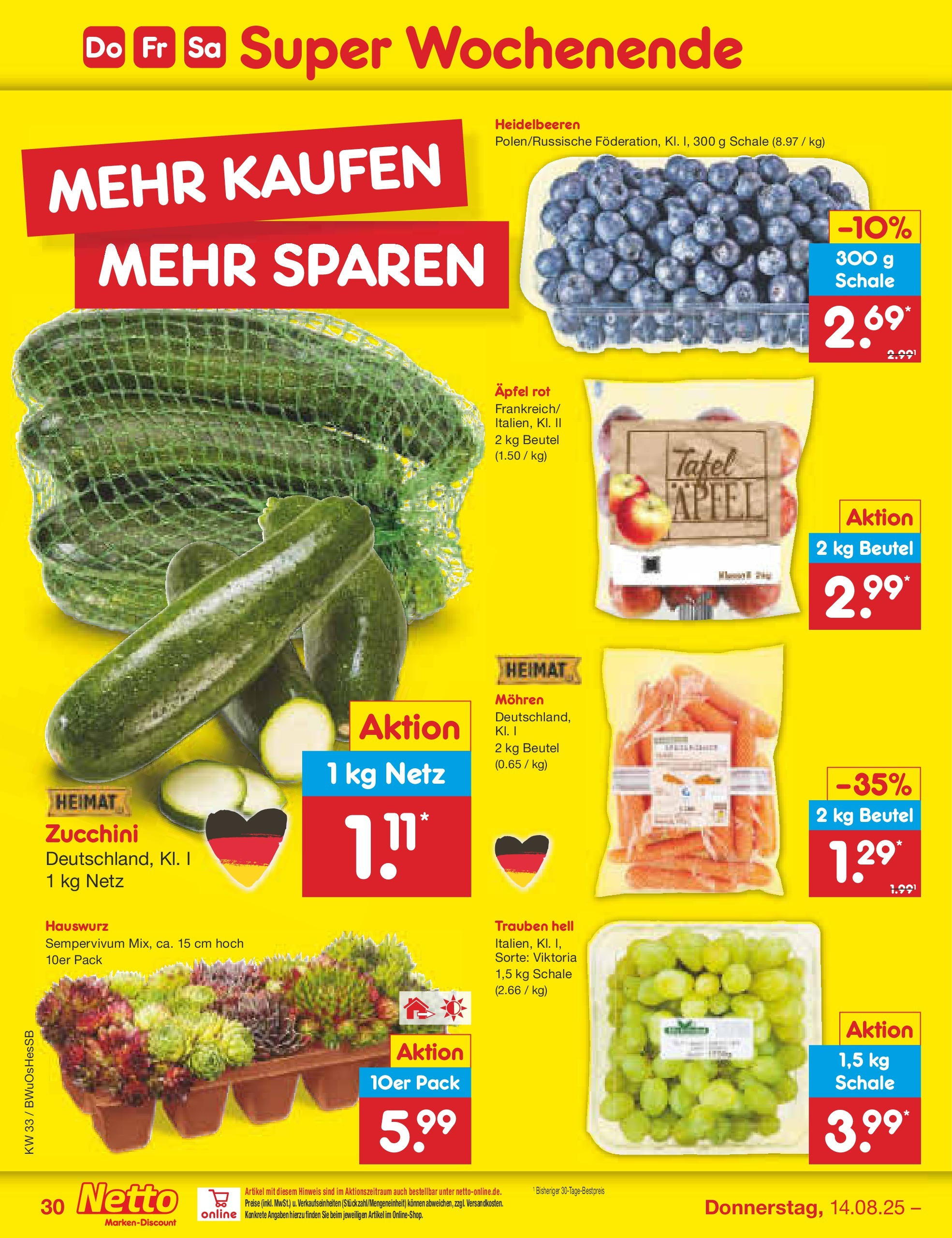 Netto Marken-Discount prospekt Witzenhausen (ab 07.08.2025) » Angebote | Seite: 48 | Produkte: Trauben, Äpfel, Heidelbeeren, Zucchini Netto Marken-Discount prospekt Witzenhausen (ab 07.08.2025) » Angebote | Seite: 48 | Produkte: Trauben, Äpfel, Heidelbeeren, Zucchini