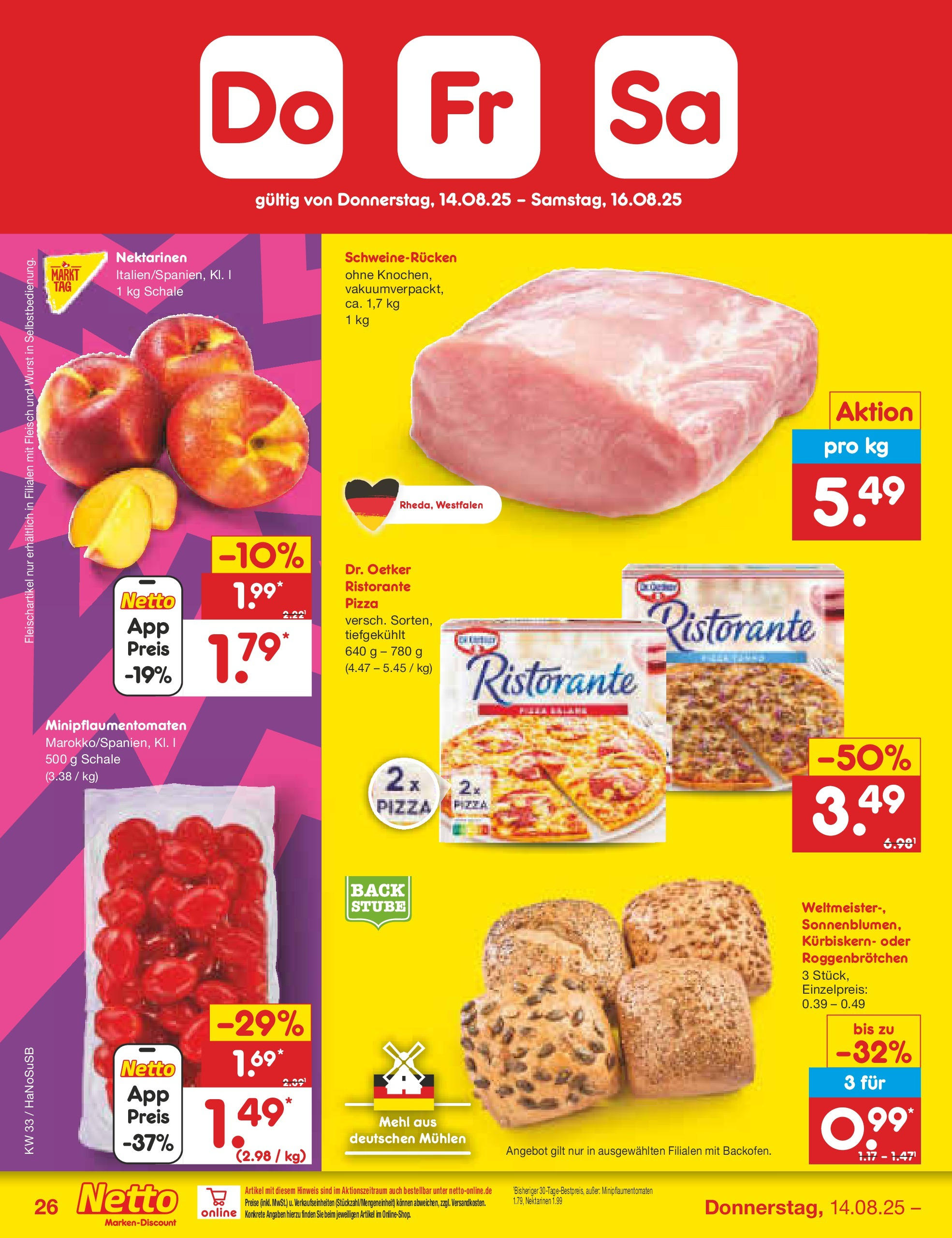 Netto Marken-Discount prospekt Wuppertal (ab 11.08.2025) » Angebote | Seite: 44 | Produkte: Mehl, Nektarinen, Schweinerucken, Pizza Netto Marken-Discount prospekt Wuppertal (ab 11.08.2025) » Angebote | Seite: 44 | Produkte: Mehl, Nektarinen, Schweinerucken, Pizza