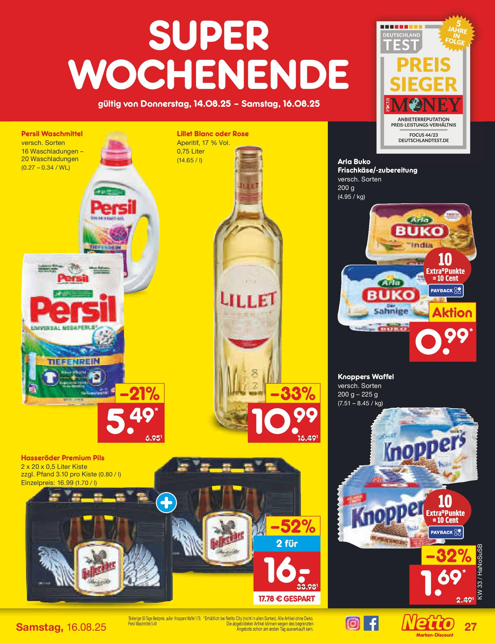 Netto Marken-Discount prospekt Wuppertal (ab 11.08.2025) » Angebote | Seite: 45 | Produkte: Pils, Knoppers, Hasseröder, Persil Netto Marken-Discount prospekt Wuppertal (ab 11.08.2025) » Angebote | Seite: 45 | Produkte: Pils, Knoppers, Hasseröder, Persil