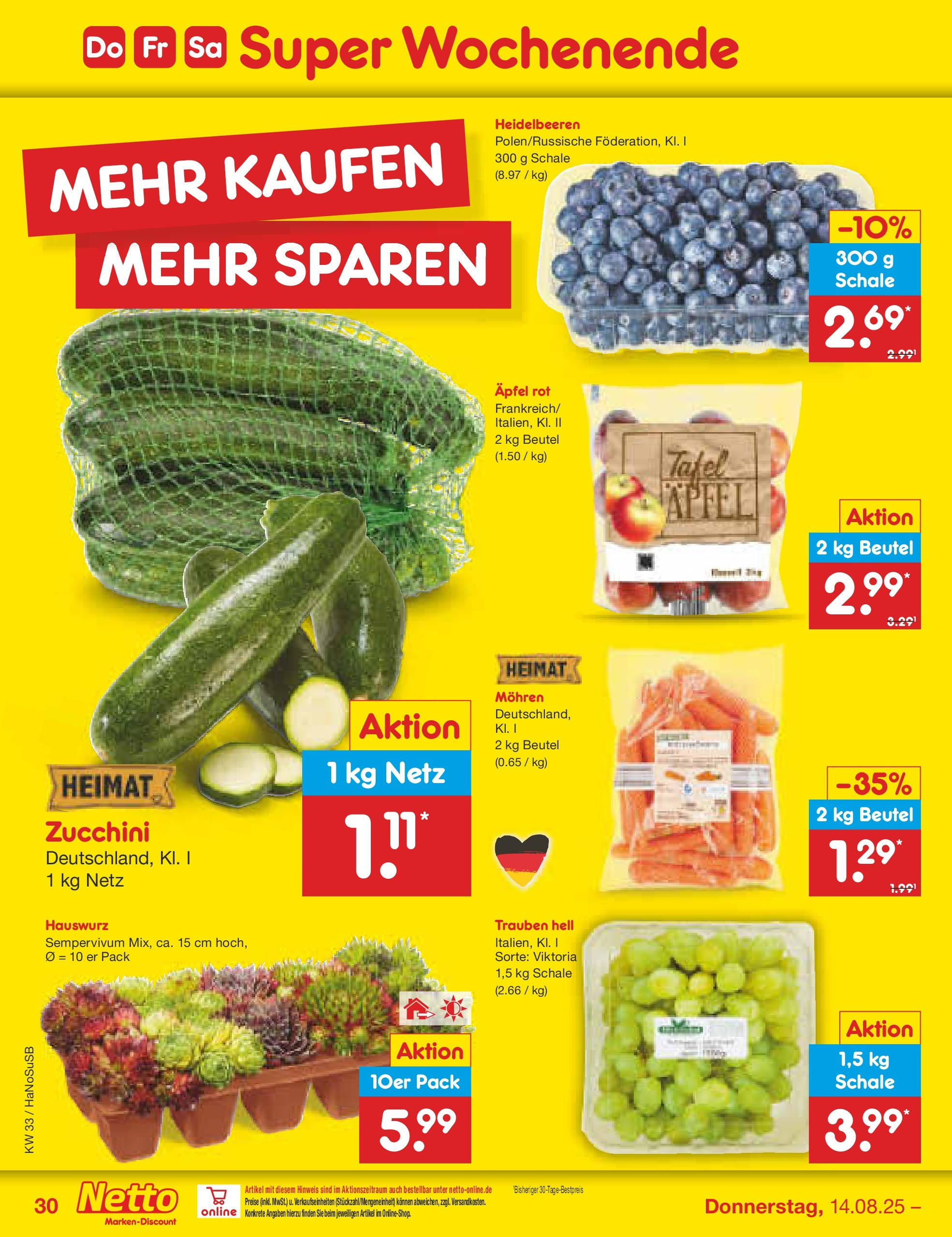 Netto Marken-Discount prospekt Wuppertal (ab 11.08.2025) » Angebote | Seite: 48 | Produkte: Trauben, Äpfel, Heidelbeeren, Zucchini Netto Marken-Discount prospekt Wuppertal (ab 11.08.2025) » Angebote | Seite: 48 | Produkte: Trauben, Äpfel, Heidelbeeren, Zucchini