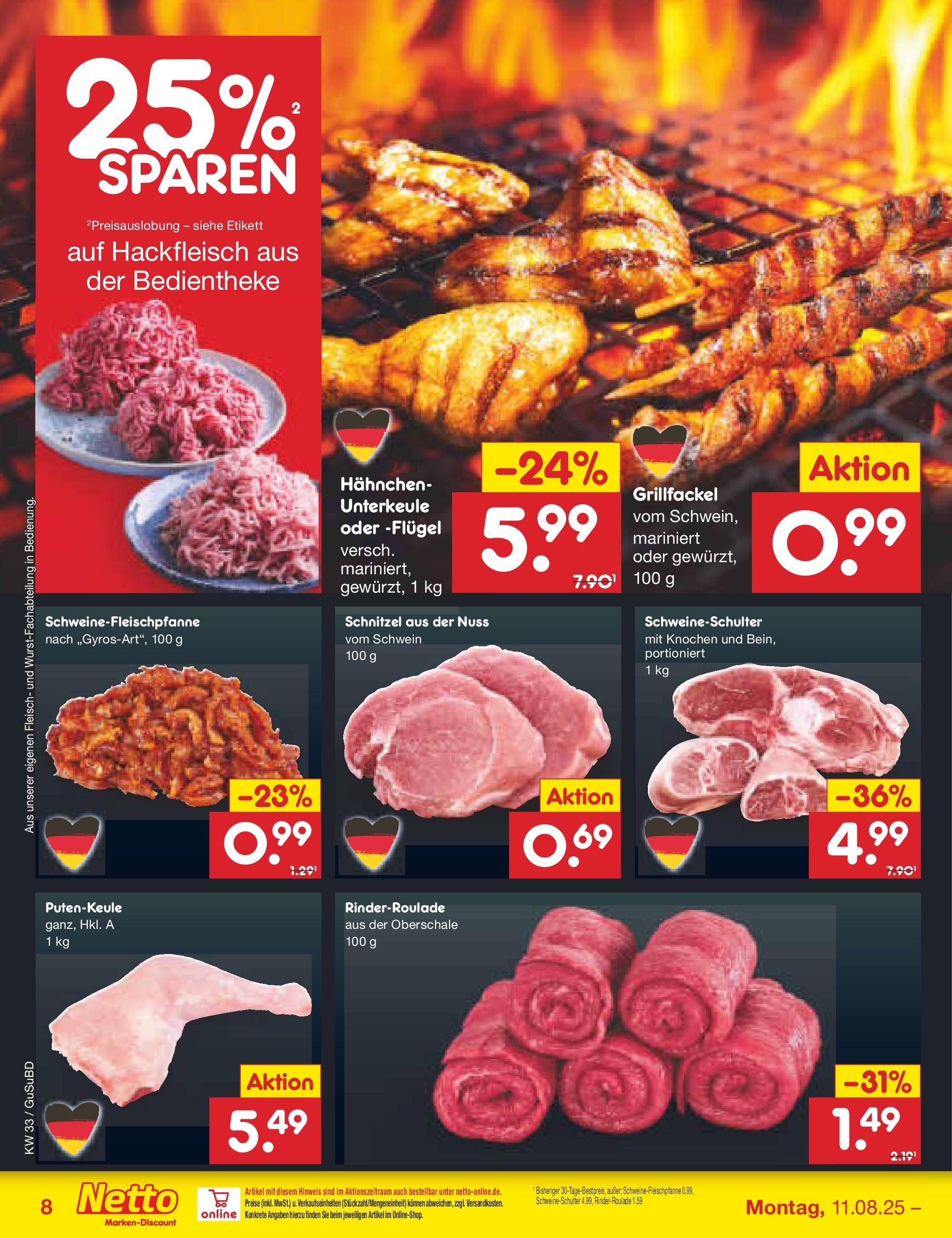 Netto Marken-Discount prospekt Glauchau (ab 07.08.2025) » Angebote | Seite: 14 | Produkte: Hahnchen, Schnitzel, Fleisch, Hackfleisch Netto Marken-Discount prospekt Glauchau (ab 07.08.2025) » Angebote | Seite: 14 | Produkte: Hahnchen, Schnitzel, Fleisch, Hackfleisch