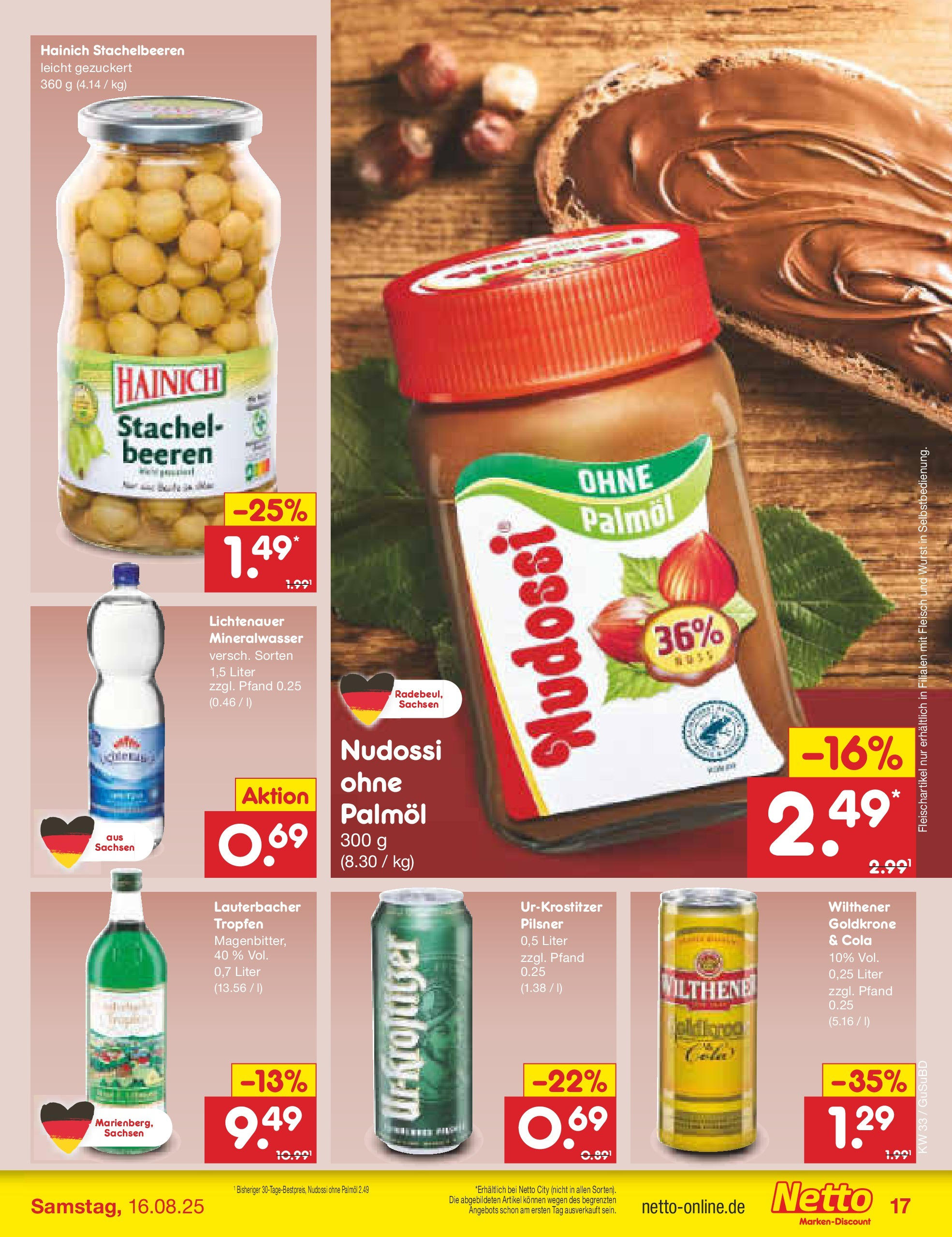 Netto Marken-Discount prospekt Glauchau (ab 07.08.2025) » Angebote | Seite: 25 | Produkte: Cola, Wilthener, Mineralwasser, Wurst Netto Marken-Discount prospekt Glauchau (ab 07.08.2025) » Angebote | Seite: 25 | Produkte: Cola, Wilthener, Mineralwasser, Wurst