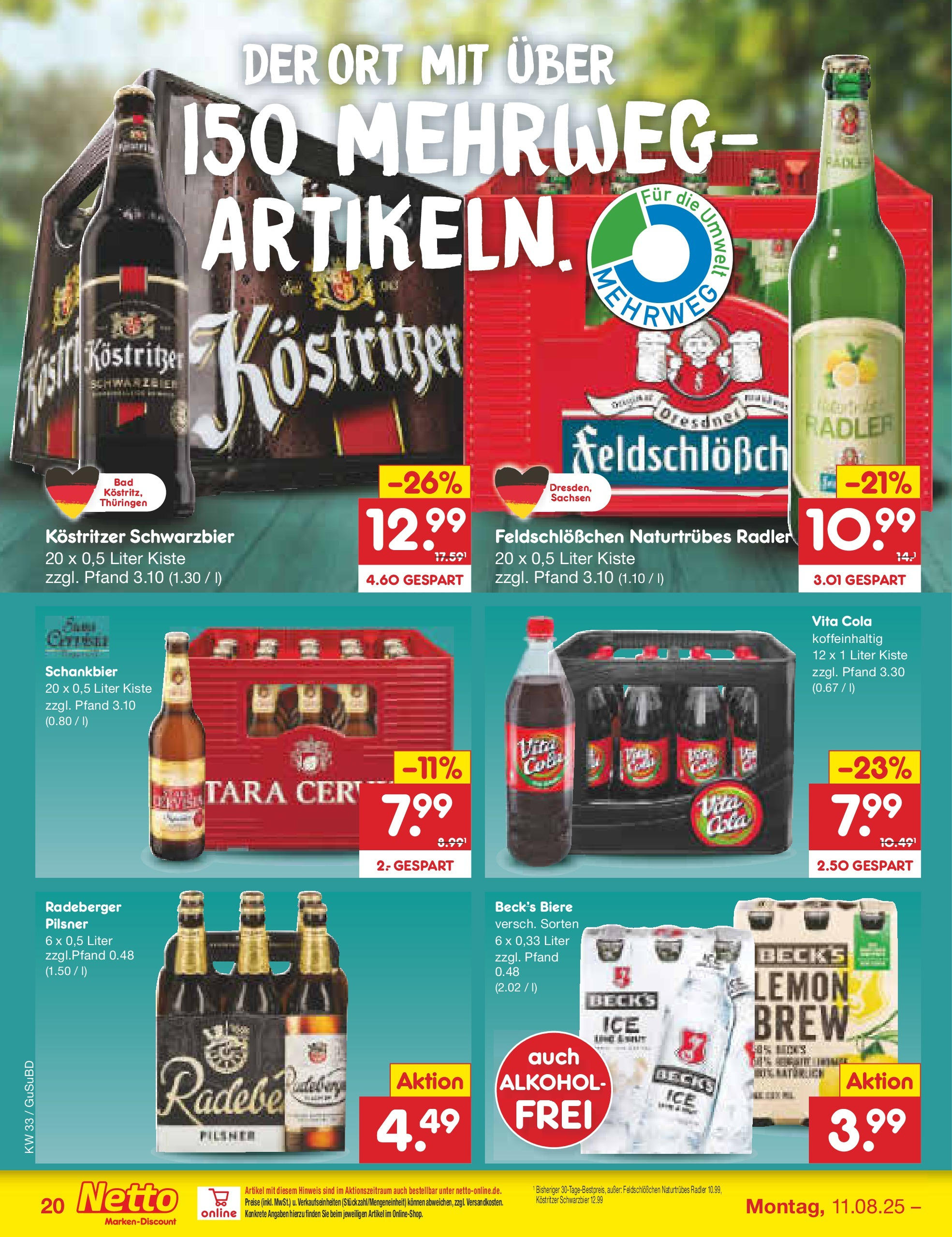 Netto Marken-Discount prospekt Glauchau (ab 07.08.2025) » Angebote | Seite: 28 | Produkte: Cola, Kostritzer, Radler, Vita cola Netto Marken-Discount prospekt Glauchau (ab 07.08.2025) » Angebote | Seite: 28 | Produkte: Cola, Kostritzer, Radler, Vita cola