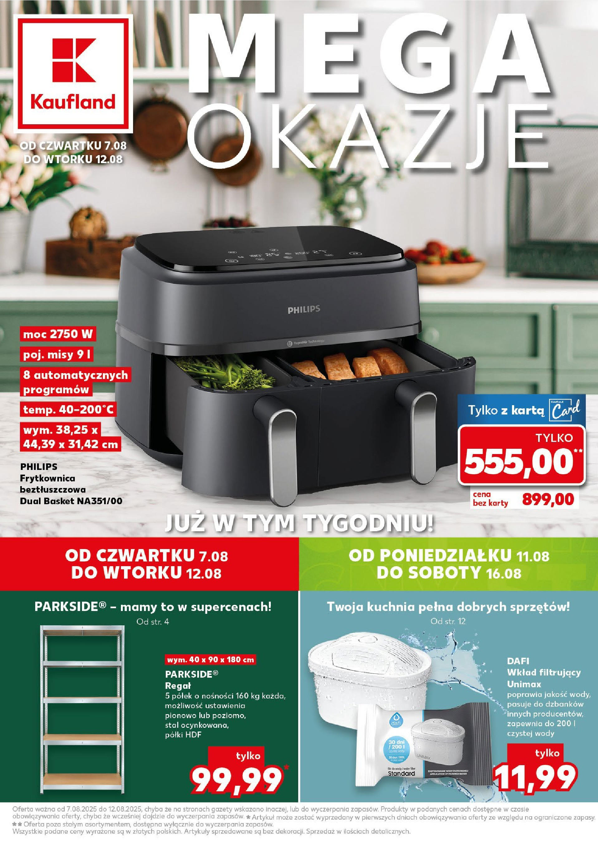 Kaufland gazetka - Mega okazje (07.08.2025) - od jutra | Strona: 1 | Produkty: Karta, Frytkownica, Frytkownica beztłuszczowa, Regał Kaufland gazetka - Mega okazje od 07.08.2025 - od jutra PDF | Strona: 1 | Produkty: Karta, Frytkownica, Frytkownica beztłuszczowa, Regał