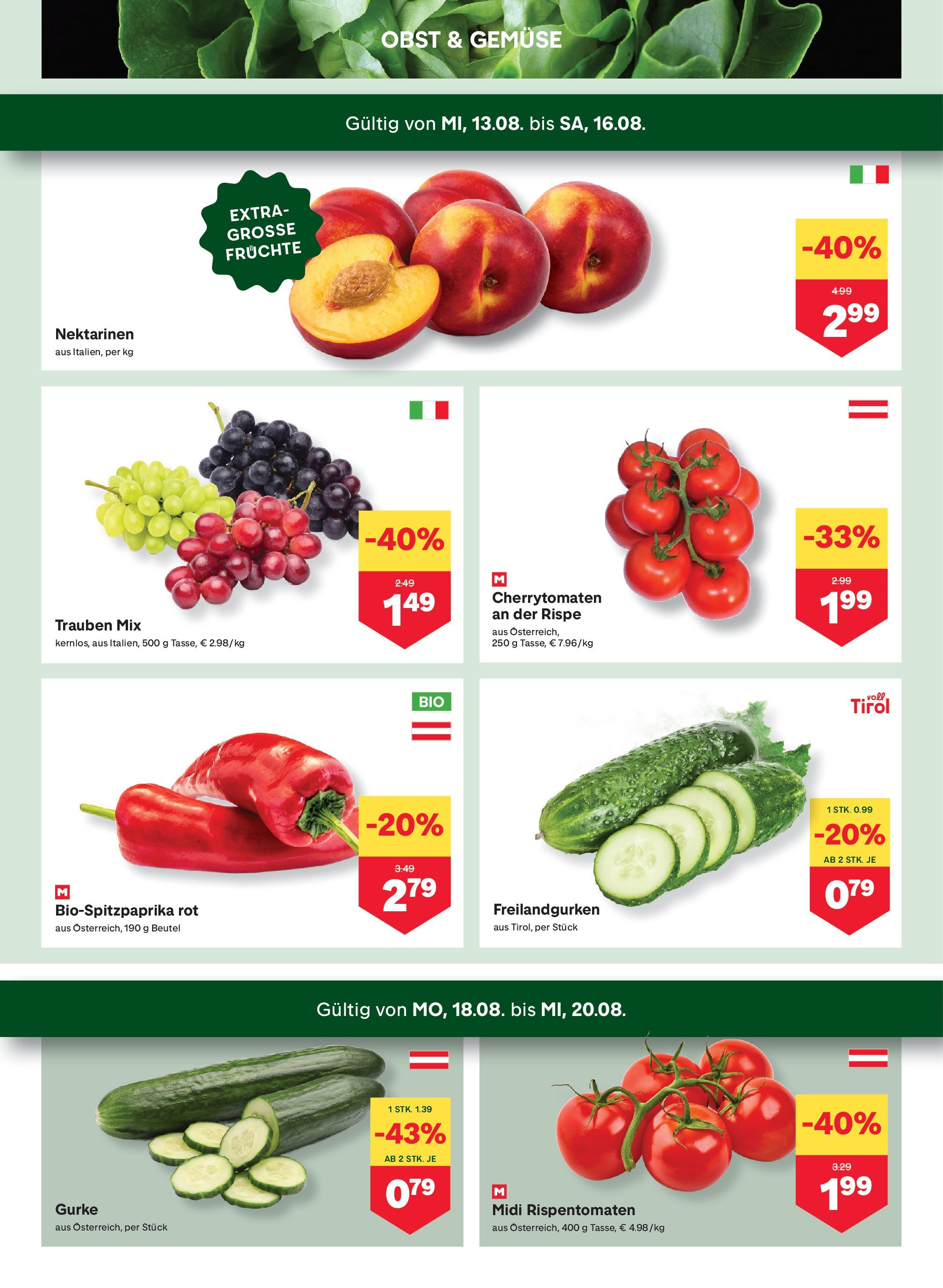MPREIS Velden von 13.08.2025 - Aktuelle Angebote | Seite: 2 | Produkte: Gemüse, Obst