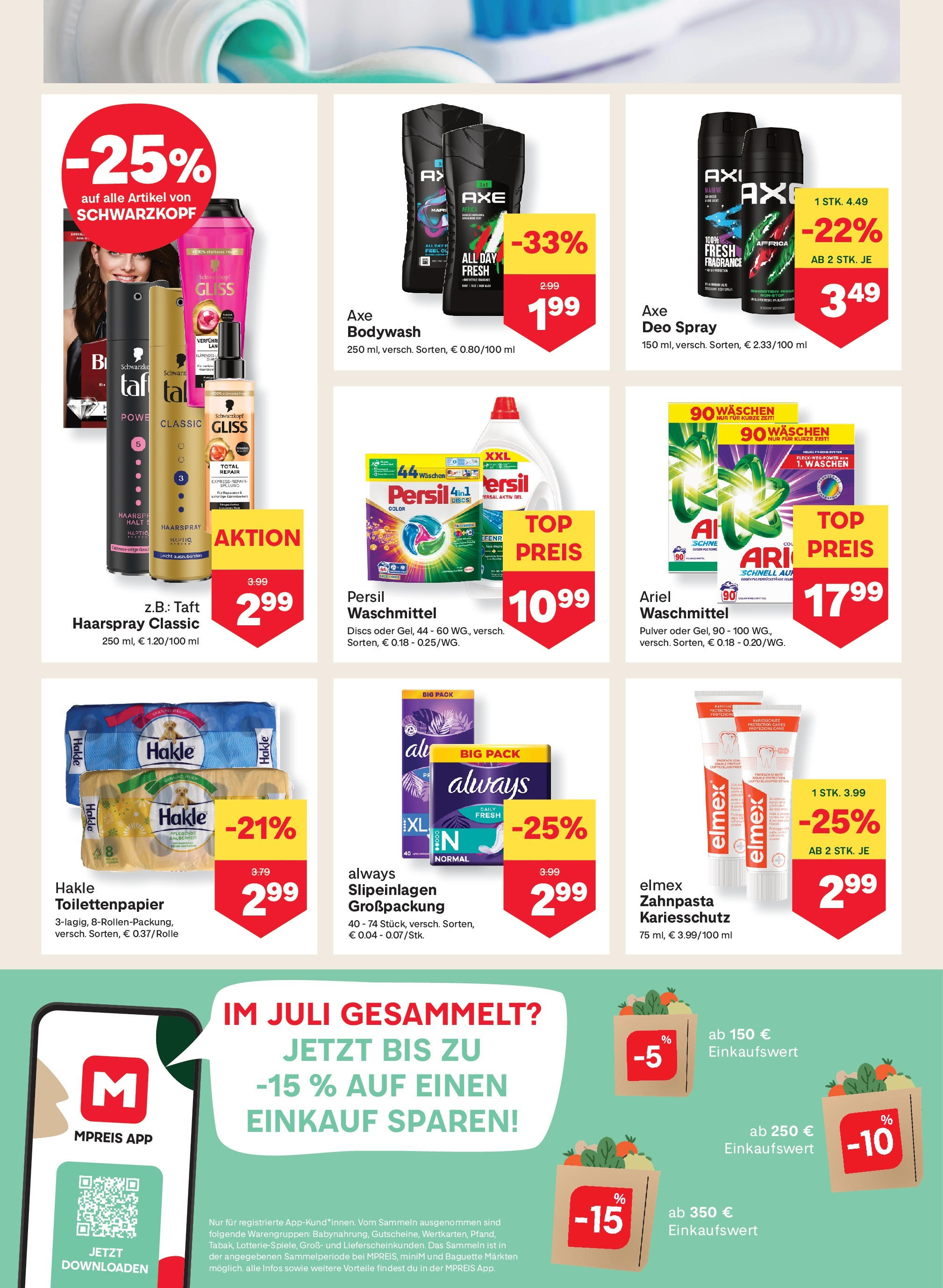 MPREIS Velden von 13.08.2025 - Aktuelle Angebote | Seite: 10 | Produkte: Jääkaappipakastin, Haarspray, Zahnpasta, Waschmittel