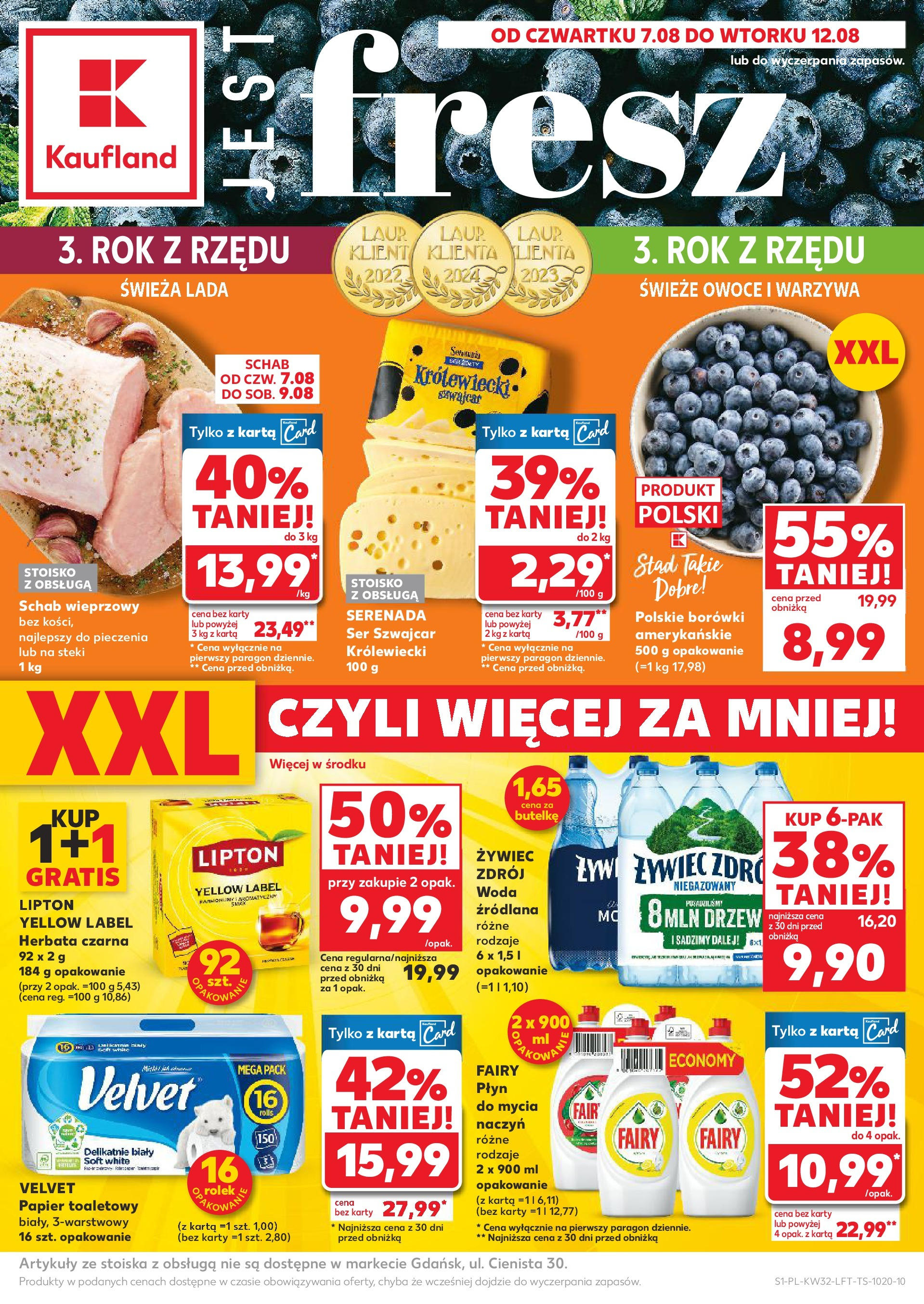 Kaufland gazetka (07.08.2025) - od jutra | Strona: 1 | Produkty: Papier toaletowy, Schab wieprzowy, Fairy, Warzywa Kaufland gazetka od 07.08.2025 - od jutra PDF | Strona: 1 | Produkty: Papier toaletowy, Schab wieprzowy, Fairy, Warzywa