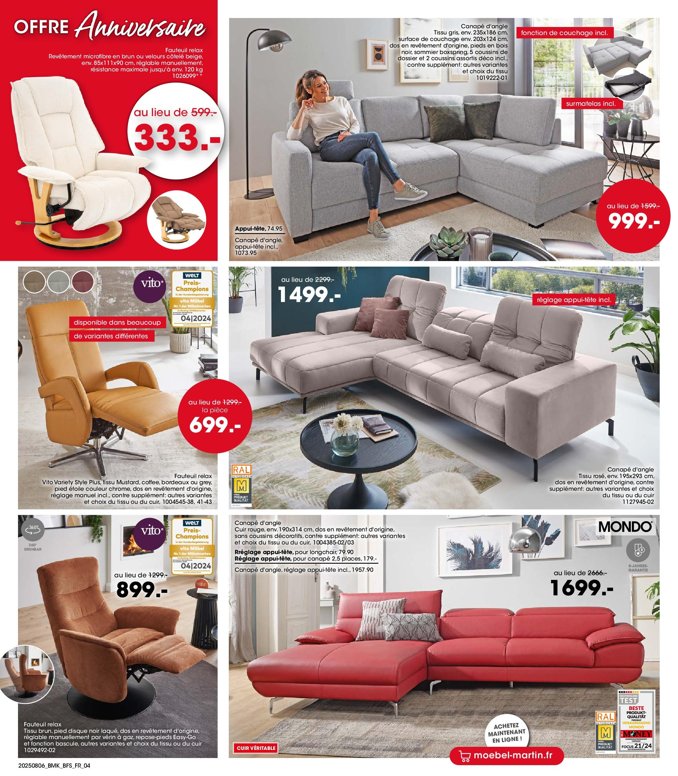 Möbel Martin - Möbel Martin: Offres hebdomadaires à partir du 05/08/2025 - promo en ligne | Page: 4 | Produits: Surmatelas, Sommier, Canapé, Fauteuil Möbel Martin - Möbel Martin: Offres hebdomadaires à partir du 05/08/2025 - promo en ligne | Page: 4 | Produits: Surmatelas, Sommier, Canapé, Fauteuil