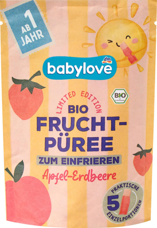 babylove Quetschie Fruchtpüree Apfel-Erdbeere zum Einfrieren ab 1 Jahr (5x45g)