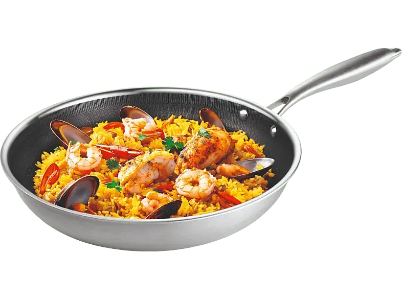 BRATmaxX 16470 Bratpfanne mit Wabenstruktur (Edelstahl, passend für alle Herdarten, 28 cm)