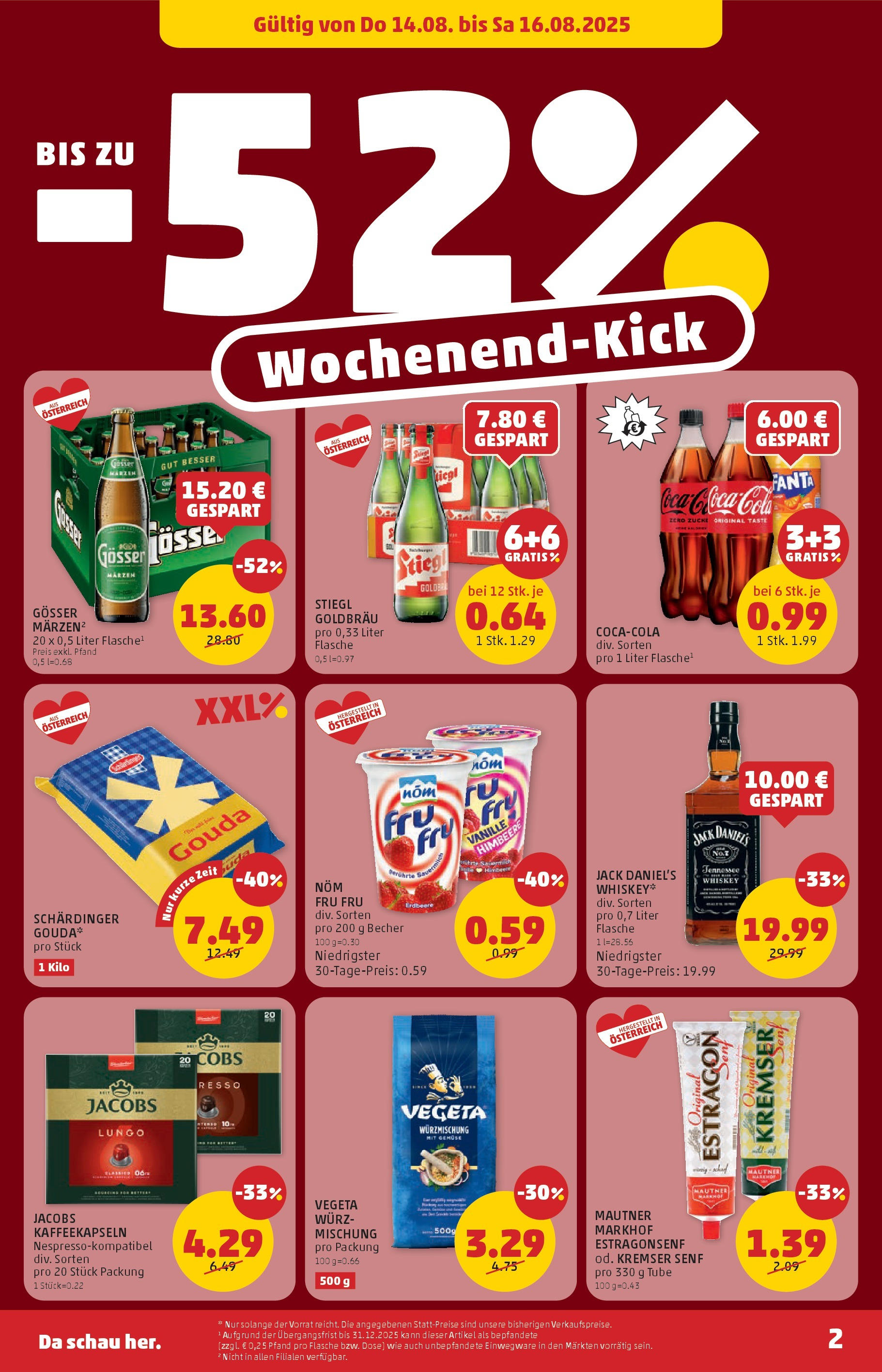Penny Markt Flugblatt ab (14.08.2025) - Angebote, Prospekt | Seite: 2 | Produkte: Whiskey, Gemüse, Himbeere
