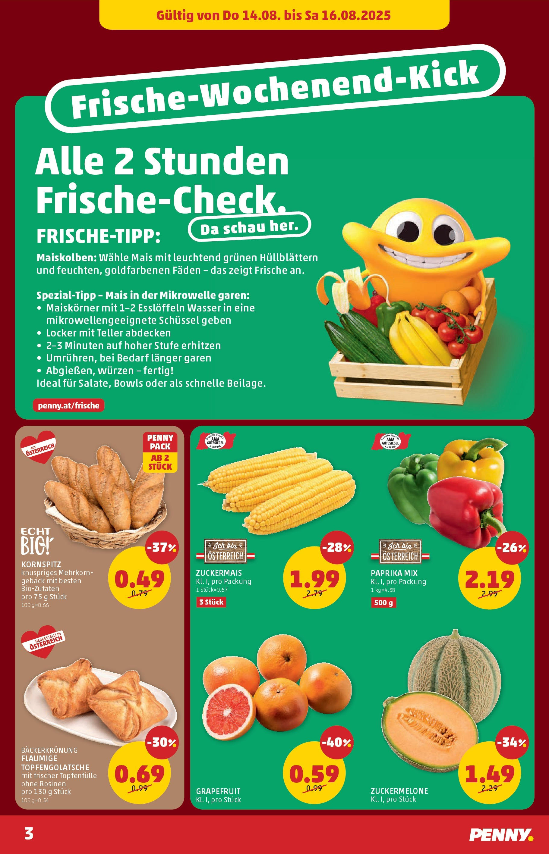 Penny Markt Flugblatt ab (14.08.2025) - Angebote, Prospekt | Seite: 3 | Produkte: Rosinen, Grapefruit, Wasser, Mikrowelle