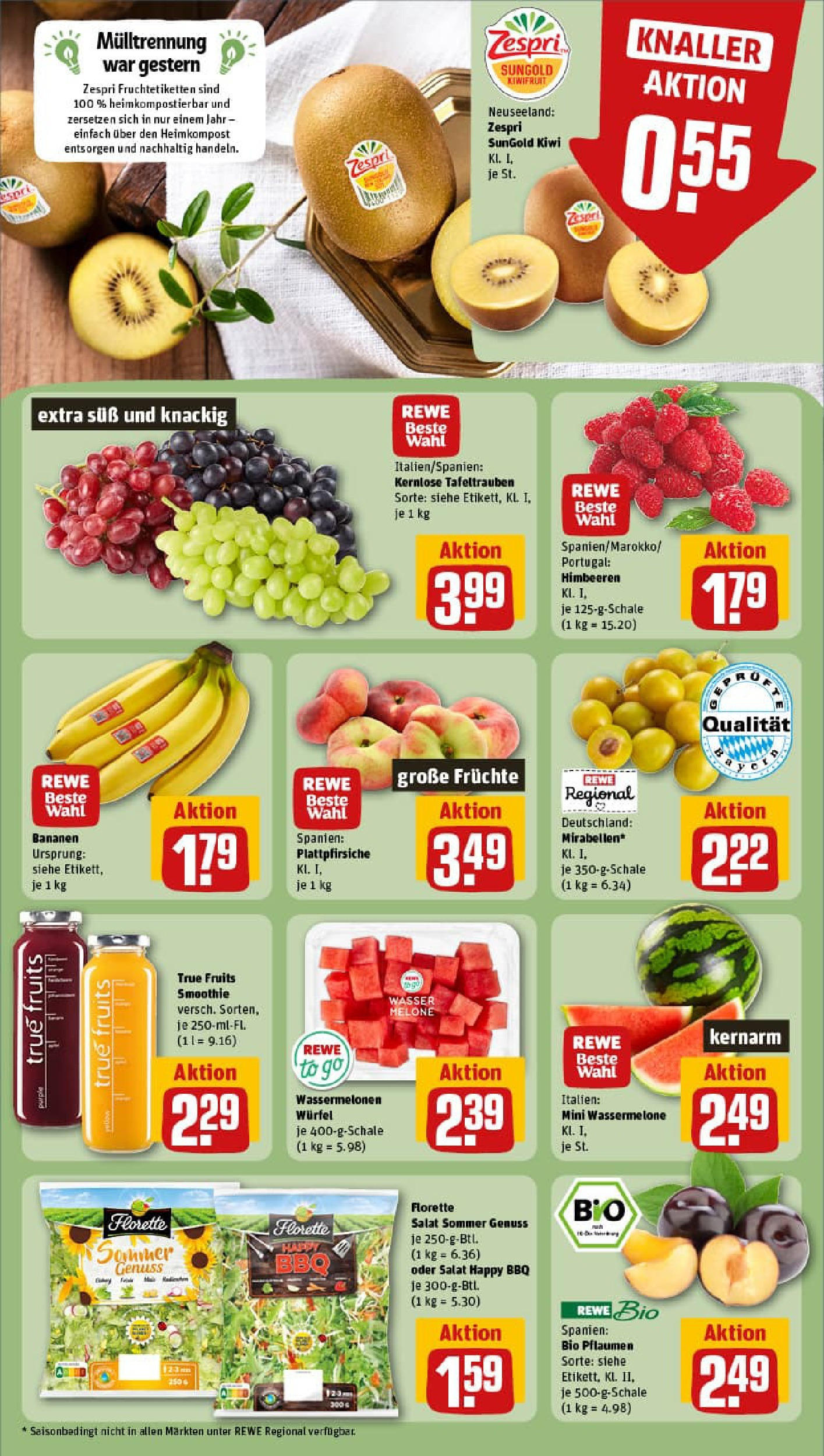 REWE Prospekt ab 11.08.2025 zum Blättern » Angebote | Seite: 6 | Produkte: Himbeeren, Pflaumen, Bananen, Wassermelone