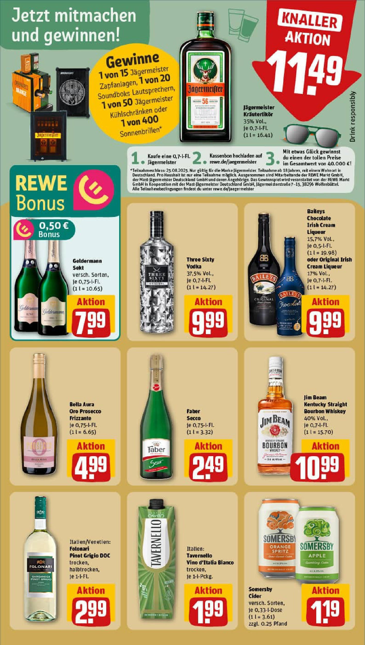 REWE Prospekt ab 11.08.2025 zum Blättern » Angebote | Seite: 15 | Produkte: Apple, Baileys, Bourbon, Whiskey REWE Prospekt ab 11.08.2025 zum Blättern » Angebote | Seite: 15 | Produkte: Apple, Baileys, Bourbon, Whiskey