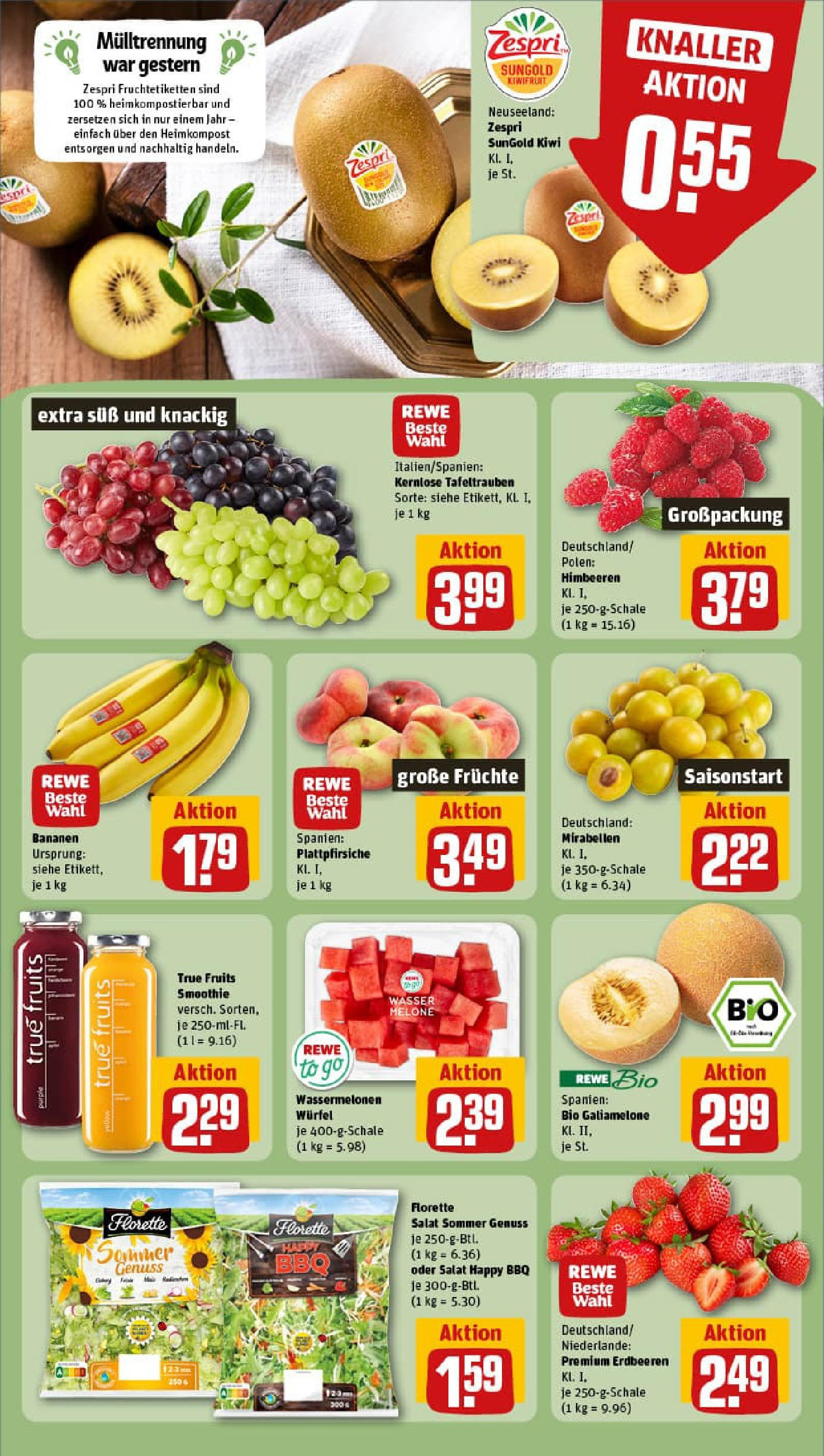 REWE Prospekt ab 11.08.2025 zum Blättern » Angebote | Seite: 6 | Produkte: Himbeeren, Melone, Kiwi, Salat REWE Prospekt ab 11.08.2025 zum Blättern » Angebote | Seite: 6 | Produkte: Himbeeren, Melone, Kiwi, Salat