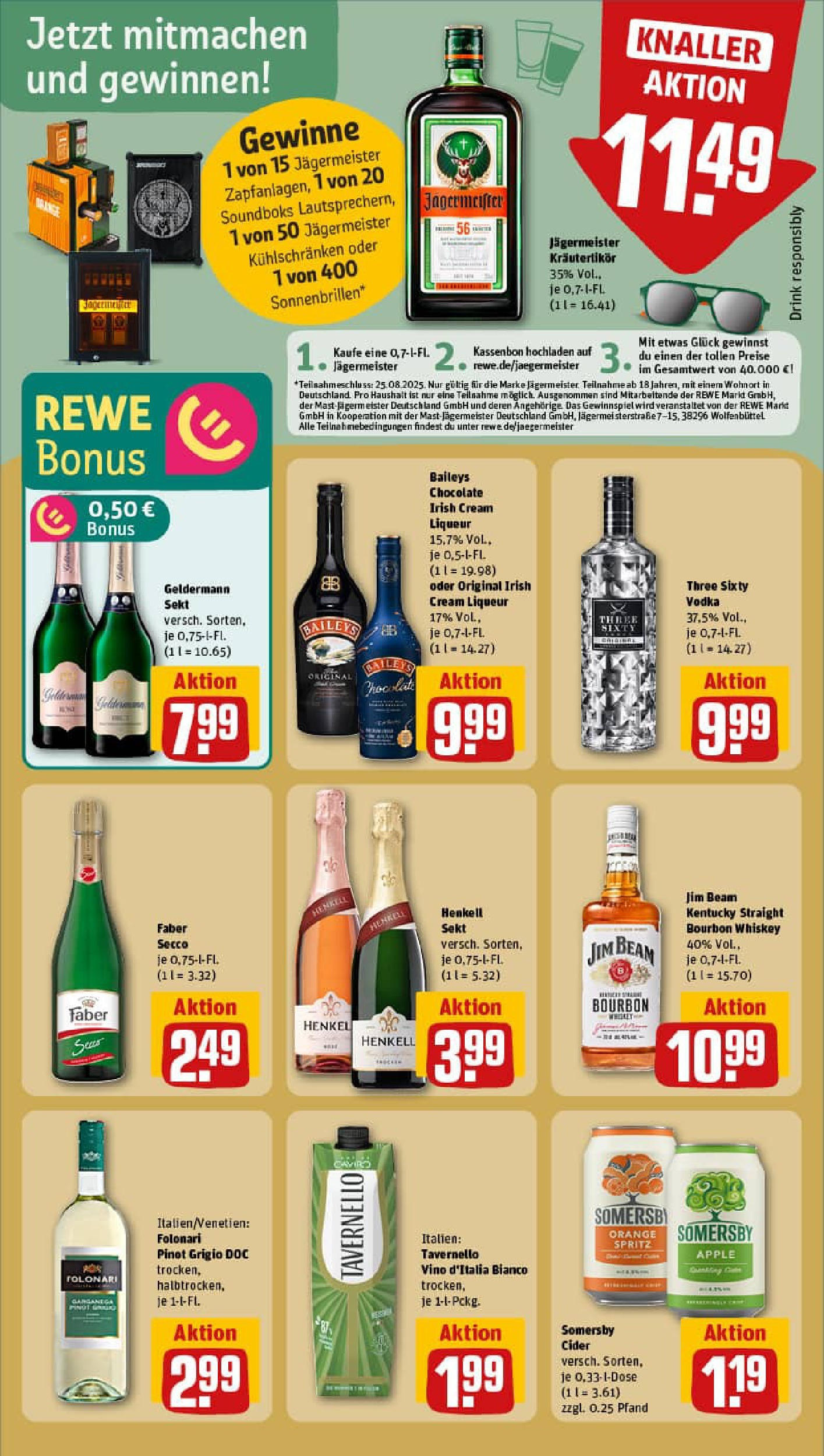 REWE Prospekt ab 10.08.2025 zum Blättern » Angebote | Seite: 19 | Produkte: Sekt, Apple, Jägermeister, Vodka REWE Prospekt ab 10.08.2025 zum Blättern » Angebote | Seite: 19 | Produkte: Sekt, Apple, Jägermeister, Vodka