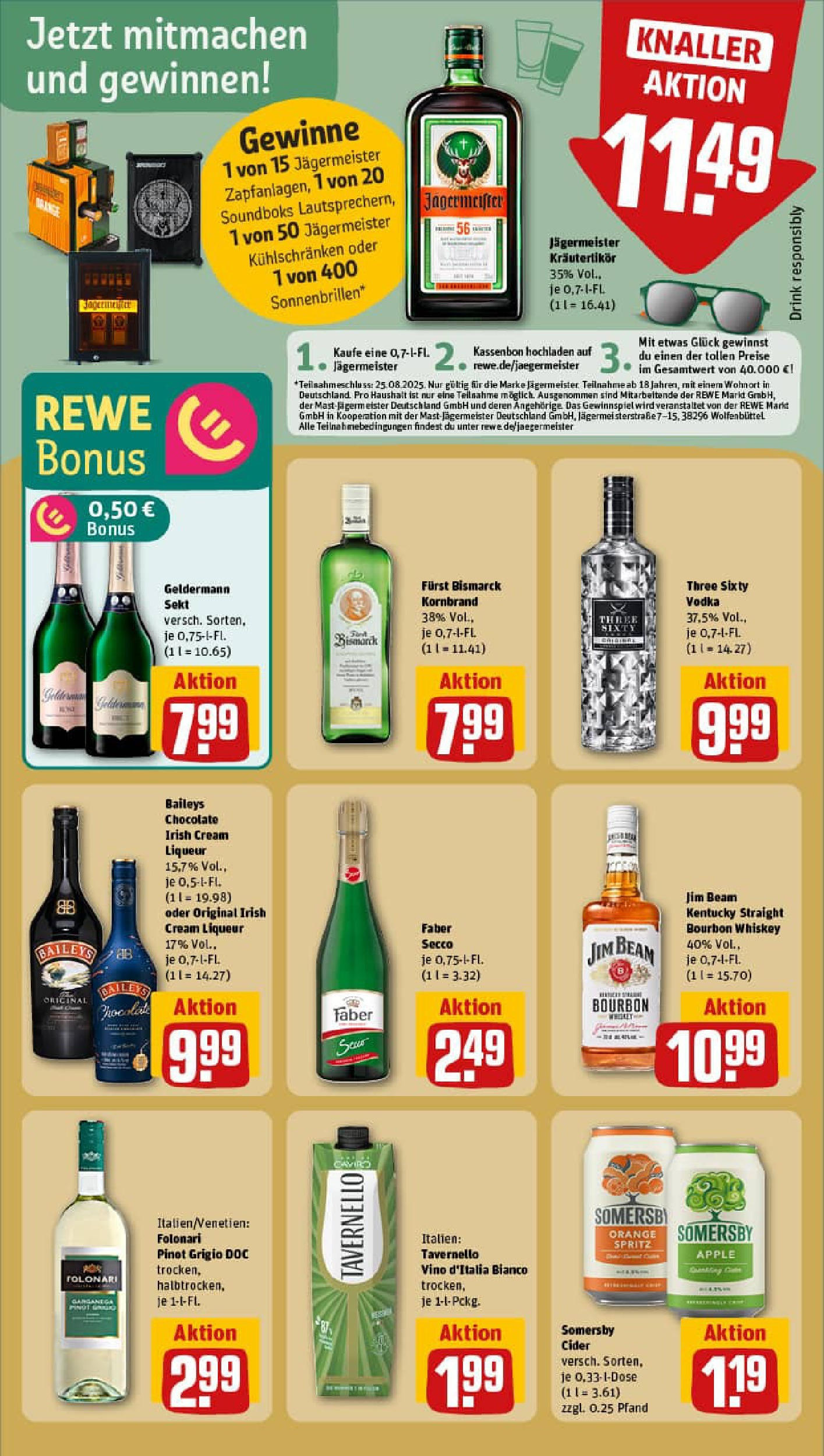 REWE Prospekt ab 11.08.2025 zum Blättern » Angebote | Seite: 19 | Produkte: Jim beam, Sekt, Apple, Baileys REWE Prospekt ab 11.08.2025 zum Blättern » Angebote | Seite: 19 | Produkte: Jim beam, Sekt, Apple, Baileys