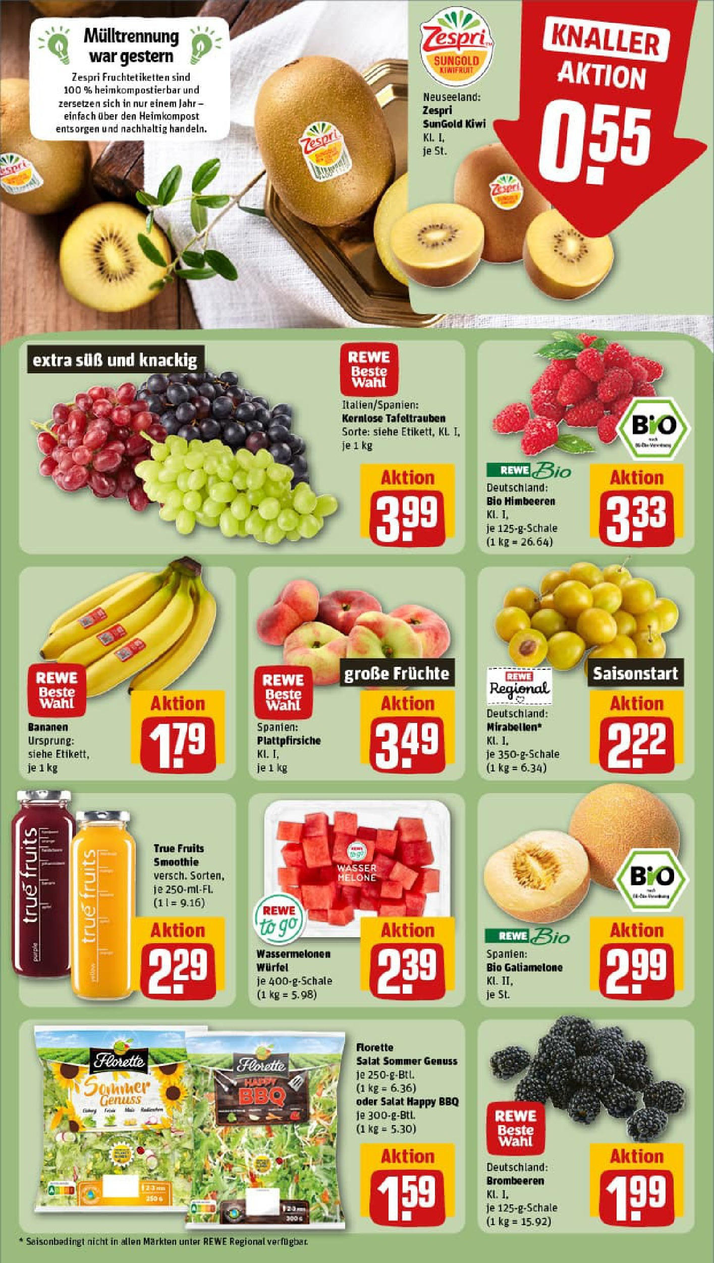 REWE Prospekt ab 11.08.2025 zum Blättern » Angebote | Seite: 6 | Produkte: Himbeeren, Wasser, Melone, Kiwi
