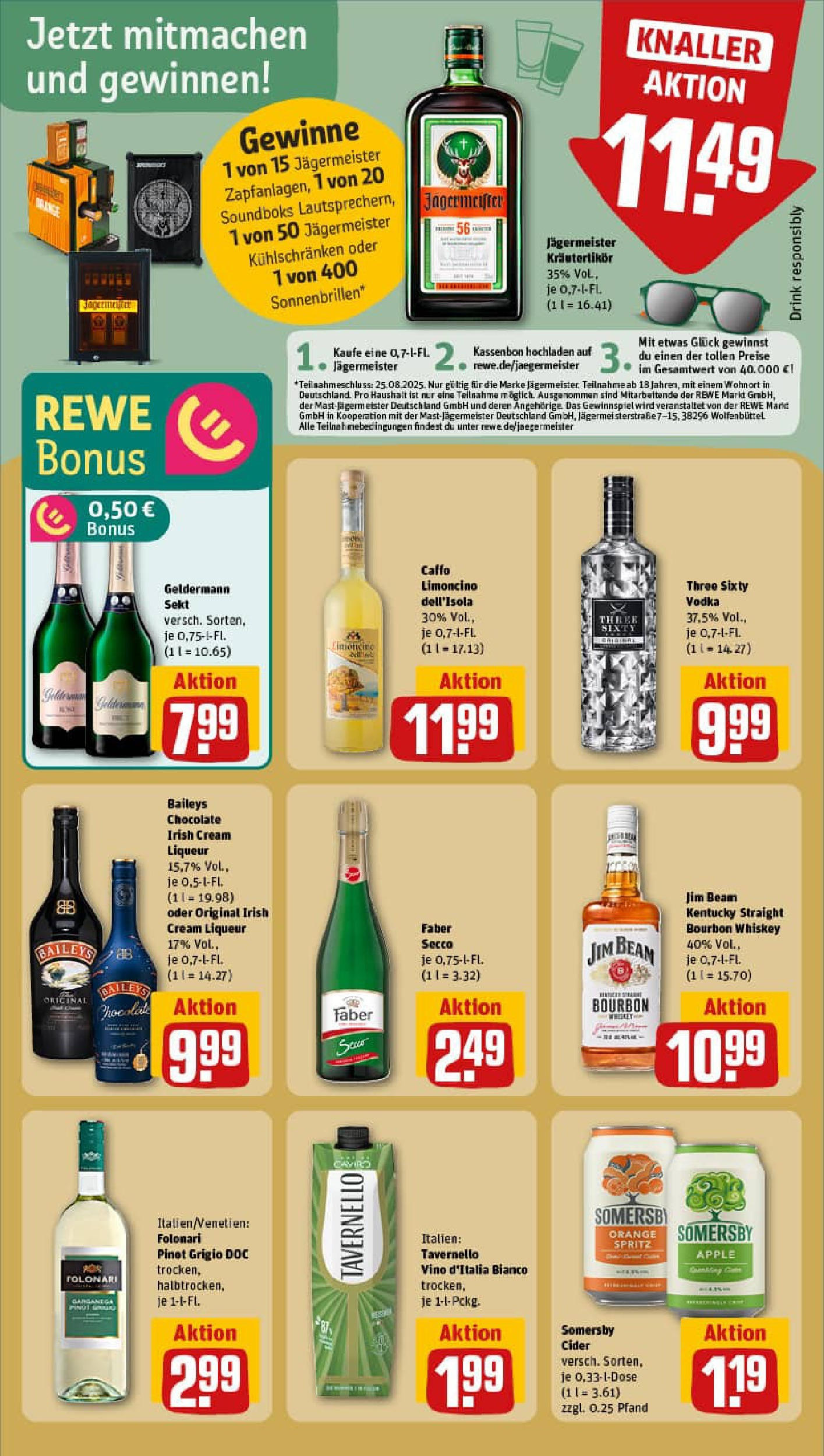 REWE Prospekt ab 11.08.2025 zum Blättern » Angebote | Seite: 17 | Produkte: Jim beam, Jägermeister, Bourbon, Whiskey