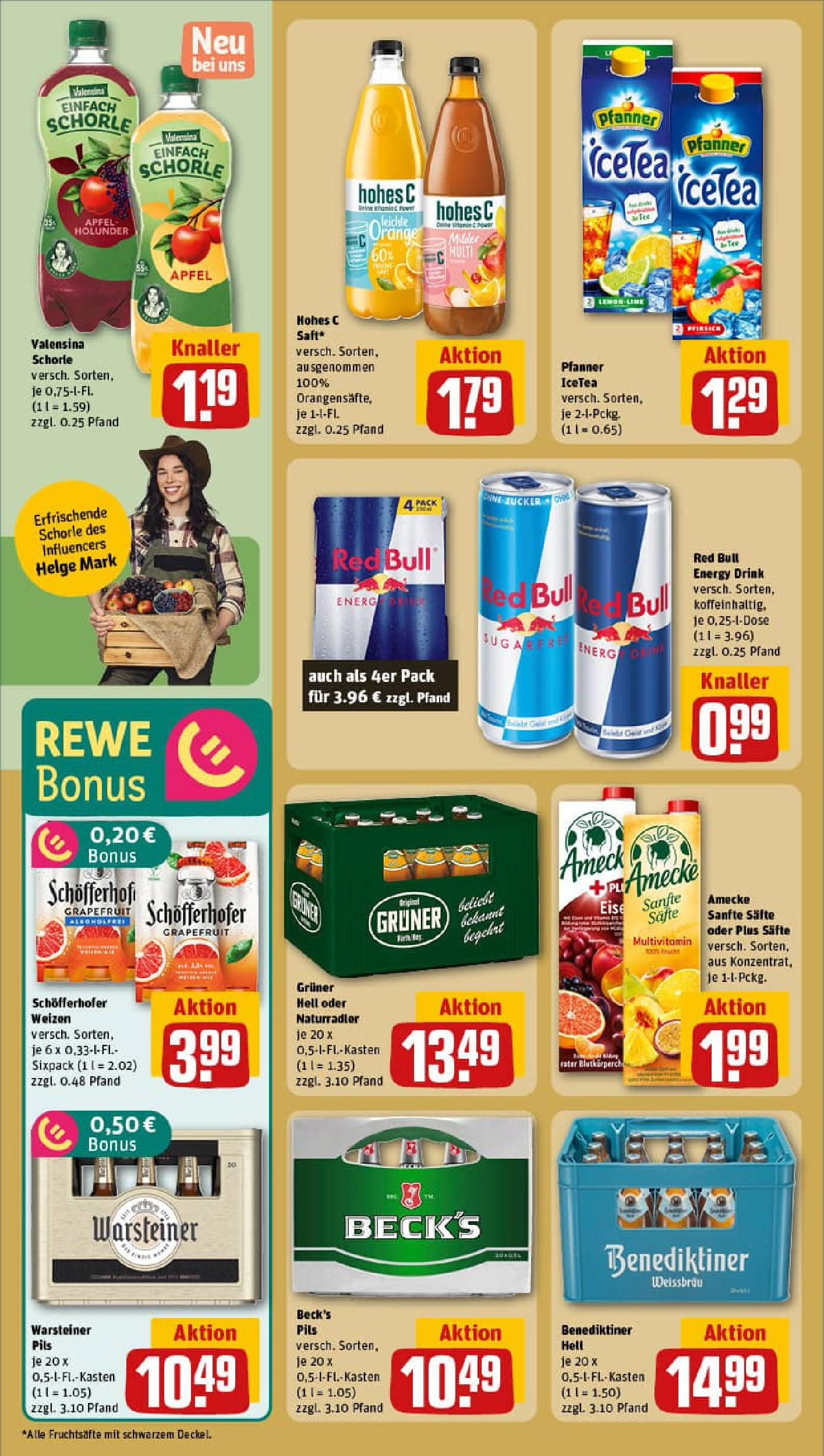 REWE Prospekt ab 11.08.2025 zum Blättern » Angebote | Seite: 14 | Produkte: Benediktiner hell, Warsteiner, Hohes c, Saft