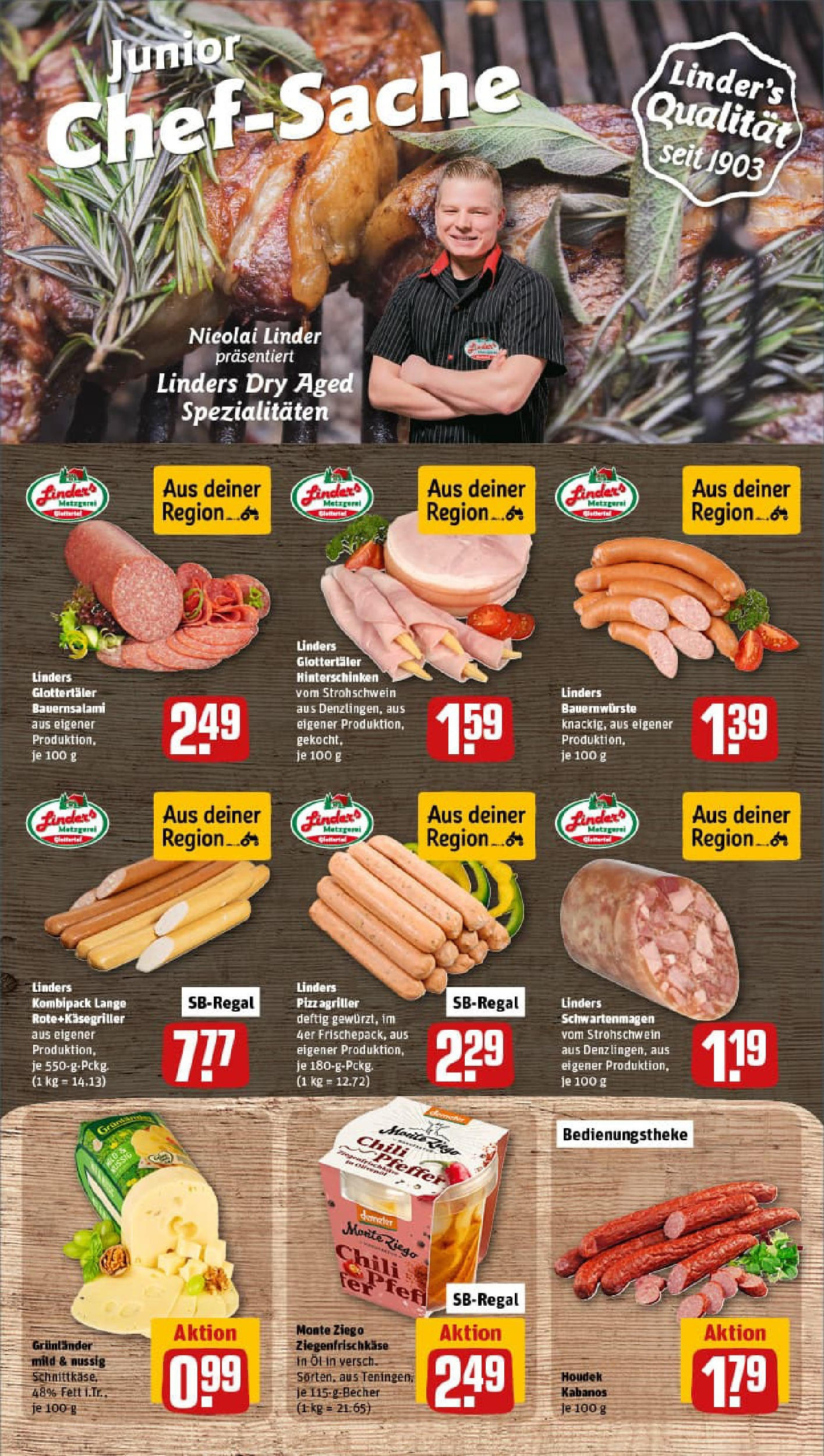 REWE Prospekt ab 11.08.2025 zum Blättern » Angebote | Seite: 9 | Produkte: Grunlander, Pfeffer, Chili, Salami