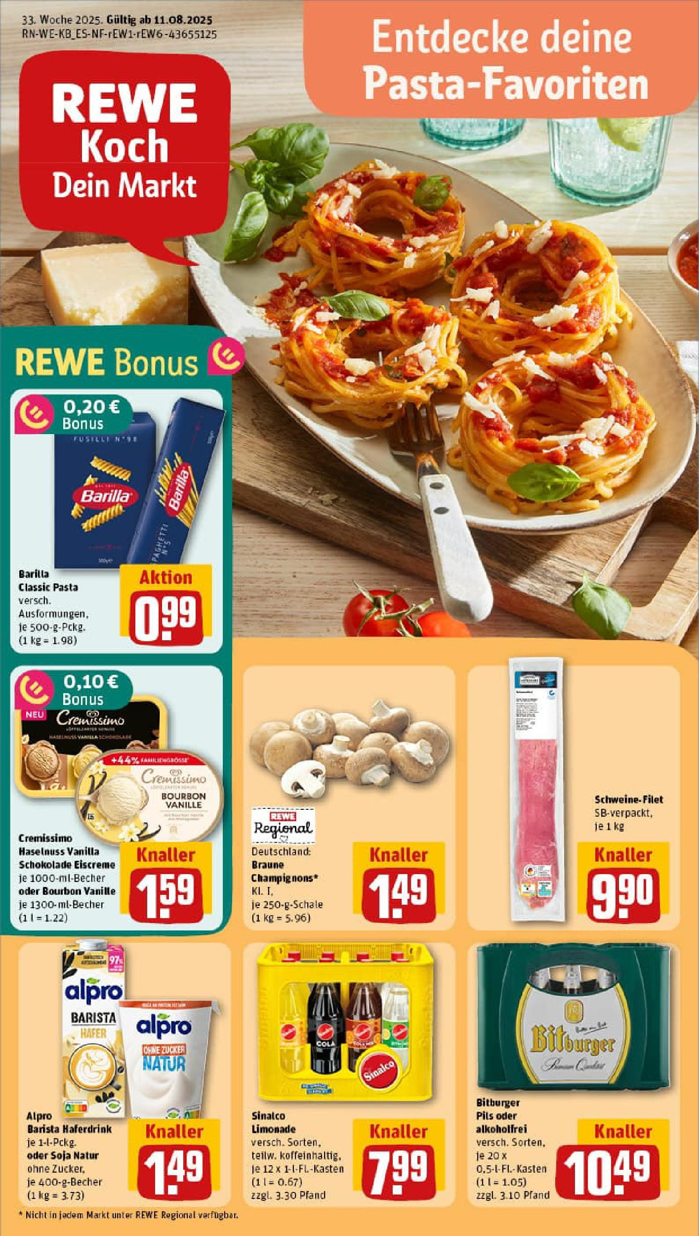 REWE Prospekt ab 11.08.2025 zum Blättern » Angebote | Seite: 1 | Produkte: Cremissimo, Limonade, Haferdrink, Bourbon
