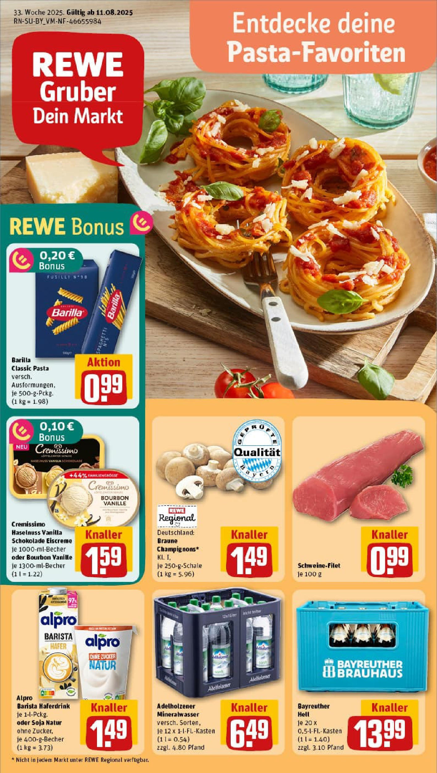 REWE Prospekt ab 11.08.2025 zum Blättern » Angebote | Seite: 1 | Produkte: Cremissimo, Haferdrink, Zucker, Pasta REWE Prospekt ab 11.08.2025 zum Blättern » Angebote | Seite: 1 | Produkte: Cremissimo, Haferdrink, Zucker, Pasta