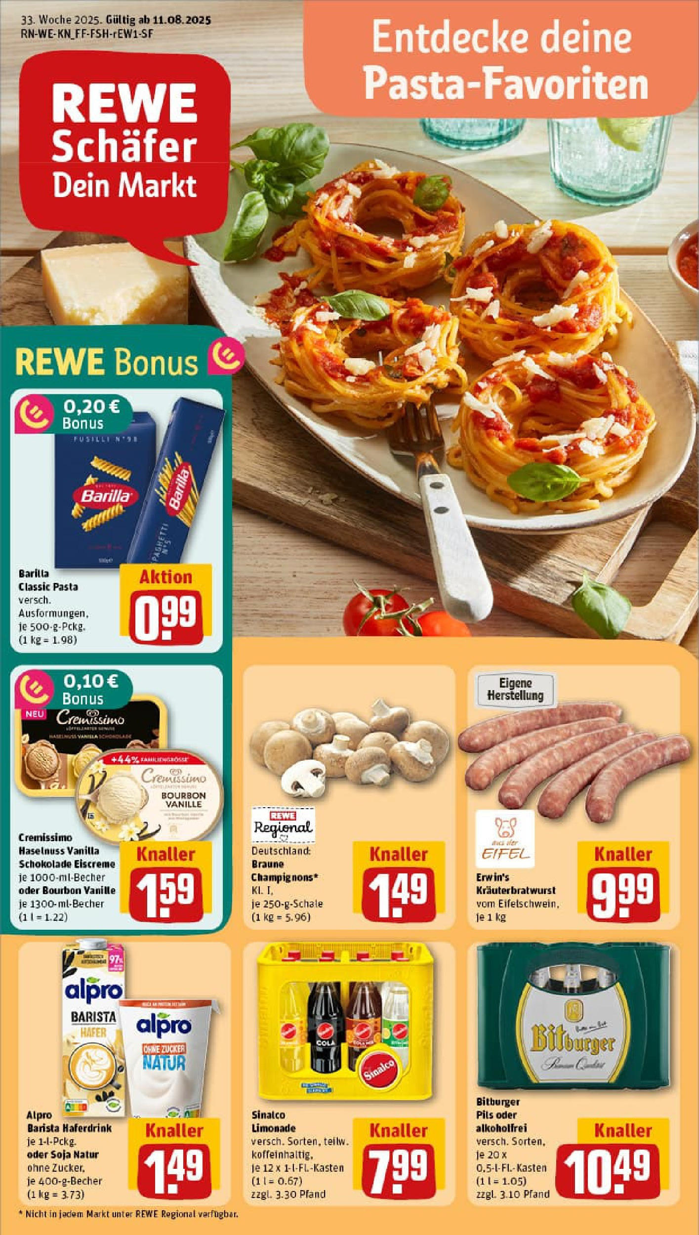REWE Prospekt ab 11.08.2025 zum Blättern » Angebote | Seite: 1 | Produkte: Cremissimo, Limonade, Alpro, Bourbon