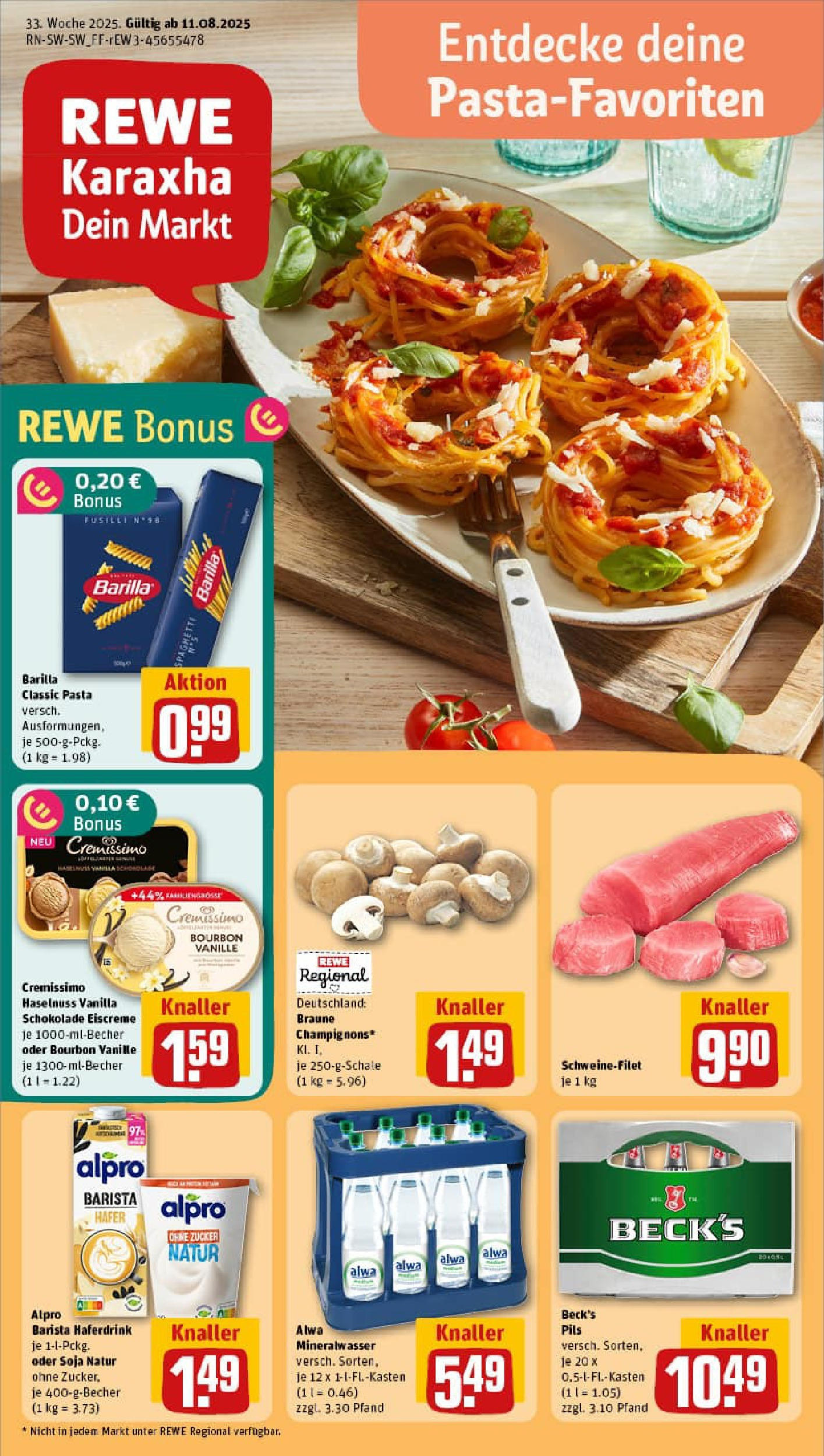 REWE Prospekt ab 11.08.2025 zum Blättern » Angebote | Seite: 1 | Produkte: Pils, Eiscreme, Haferdrink, Alpro REWE Prospekt ab 11.08.2025 zum Blättern » Angebote | Seite: 1 | Produkte: Pils, Eiscreme, Haferdrink, Alpro