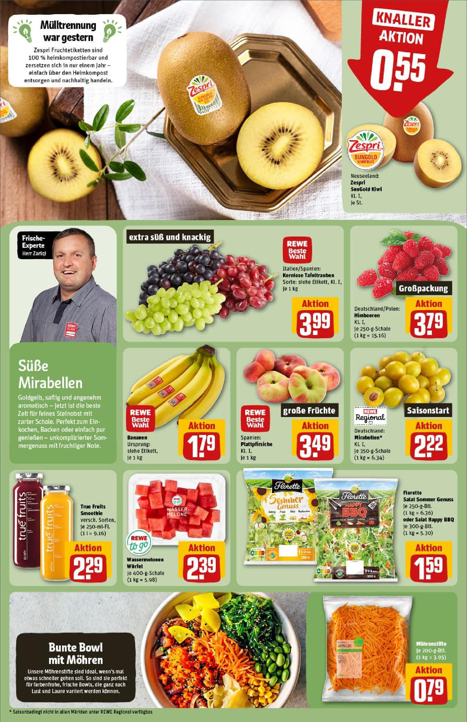 REWE Prospekt ab 11.08.2025 zum Blättern » Angebote | Seite: 6 | Produkte: Bananen, Wasser, Melone, Salat REWE Prospekt ab 11.08.2025 zum Blättern » Angebote | Seite: 6 | Produkte: Bananen, Wasser, Melone, Salat