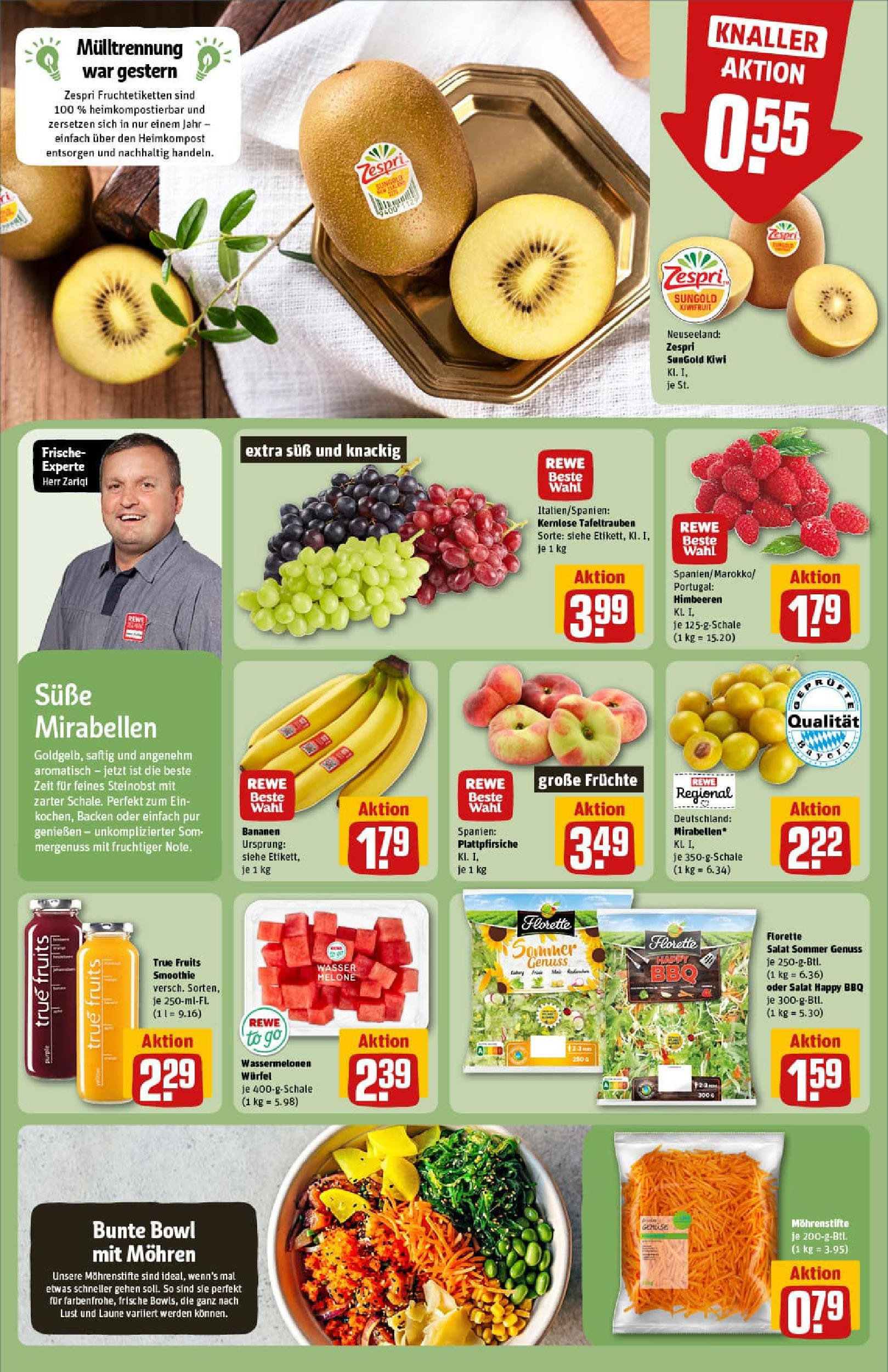 REWE Prospekt ab 11.08.2025 zum Blättern » Angebote | Seite: 6 | Produkte: Bananen, Melone, Kiwi, Salat